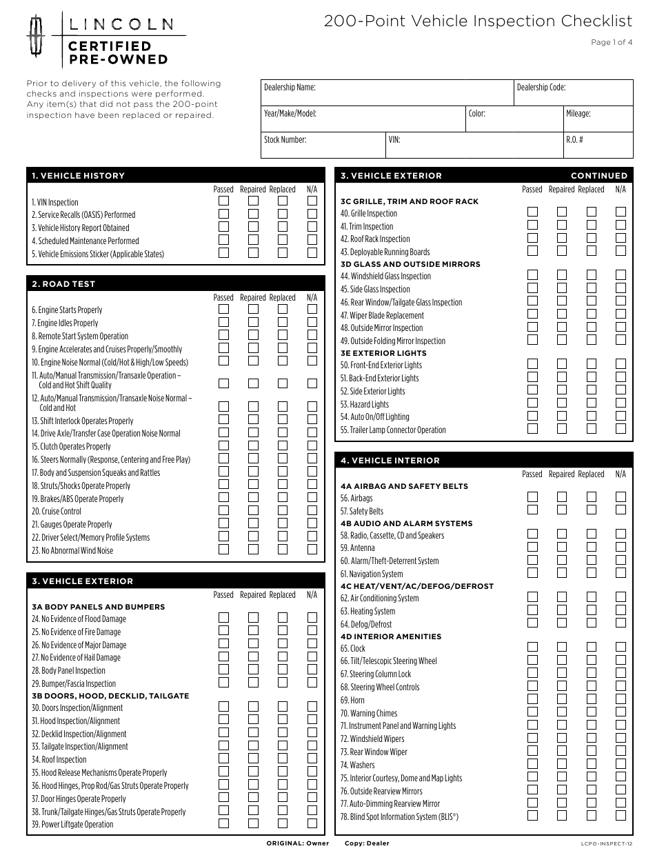 10 Point Vehicle Inspection Checklist Template  Lincoln Download  Within Used Car Inspection Checklist Template