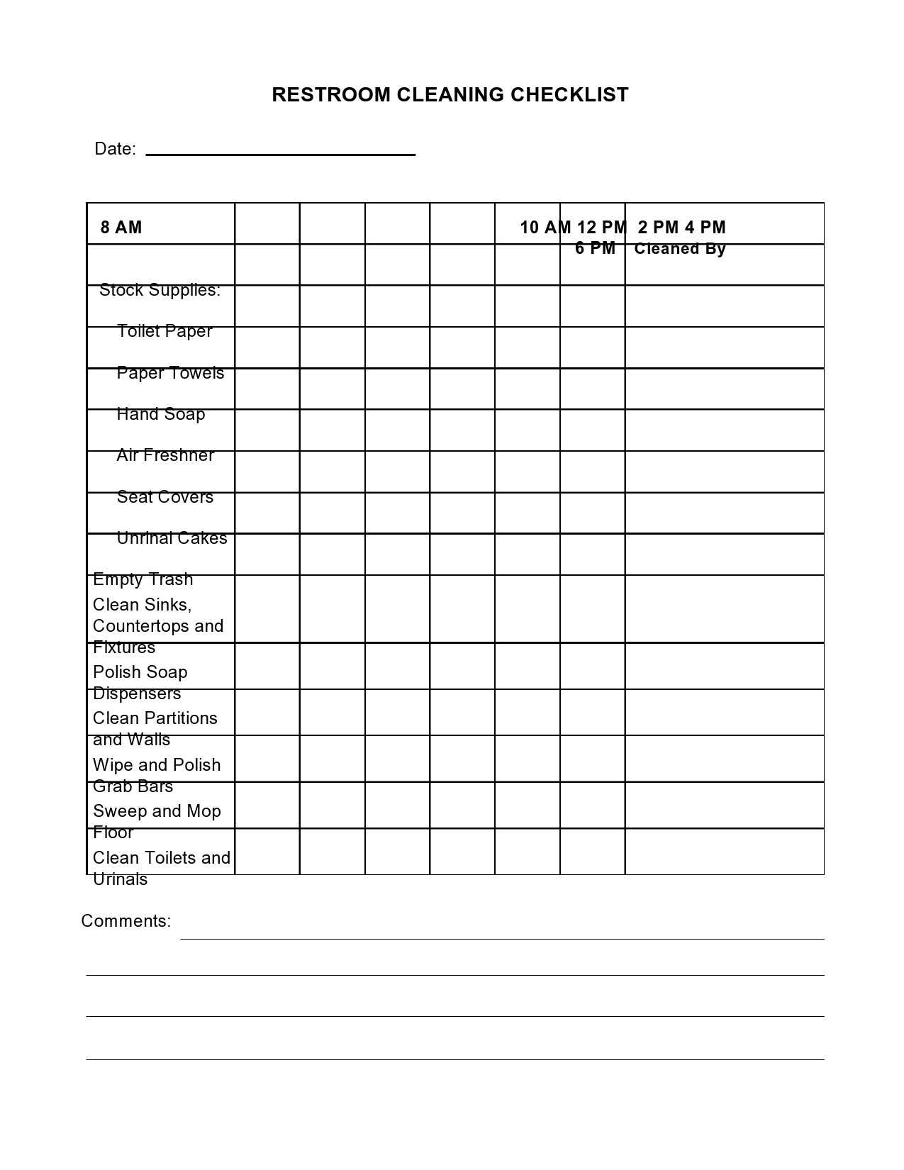 10 Printable Bathroom Cleaning Checklists [Word] ᐅ TemplateLab For Public Restroom Cleaning Checklist Template With Regard To Public Restroom Cleaning Checklist Template