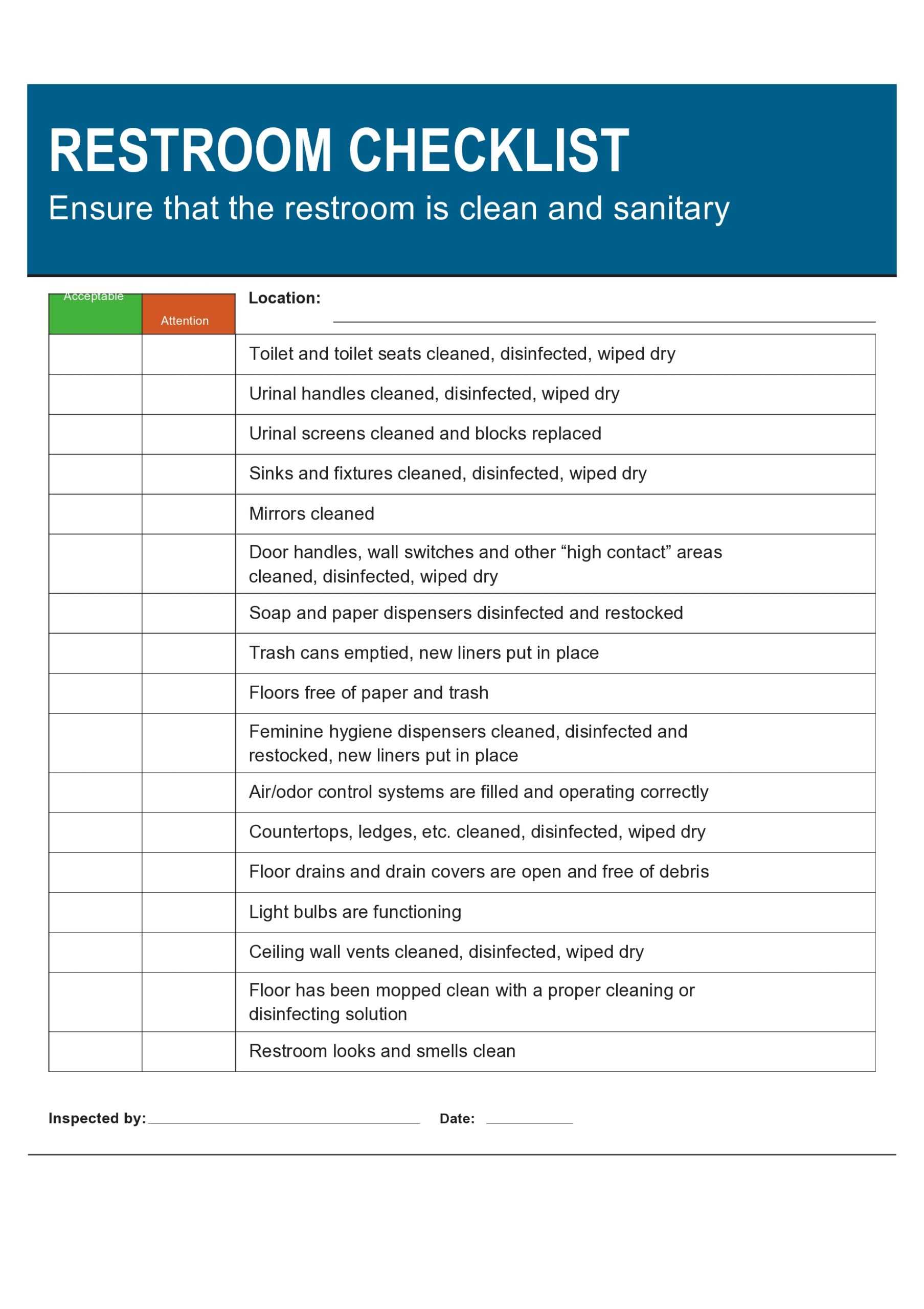 10 Printable Bathroom Cleaning Checklists [Word] ᐅ TemplateLab In Public Restroom Cleaning Checklist Template With Public Restroom Cleaning Checklist Template