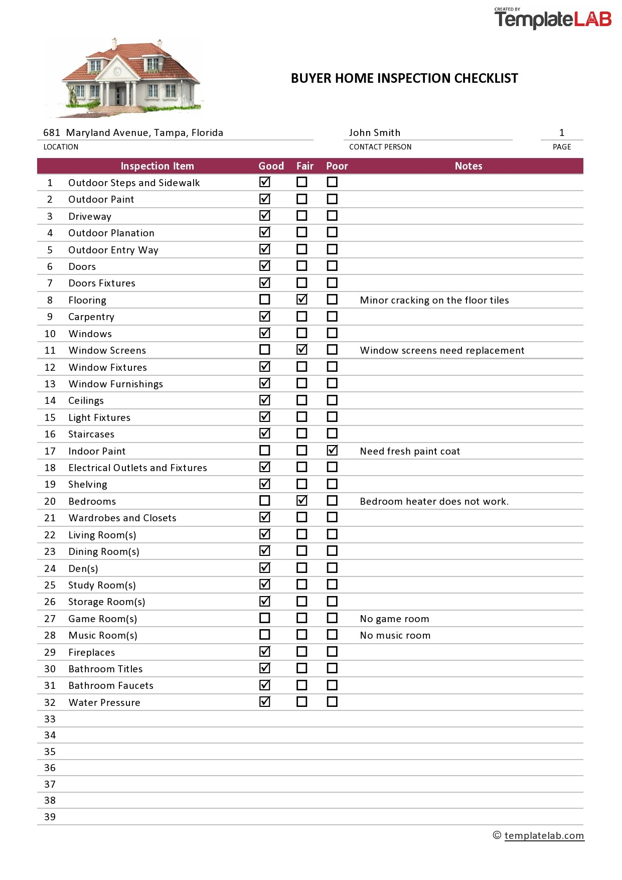 10+ Printable Home Inspection Checklists (Word, PDF) ᐅ TemplateLab For Home Inspection Checklist Template