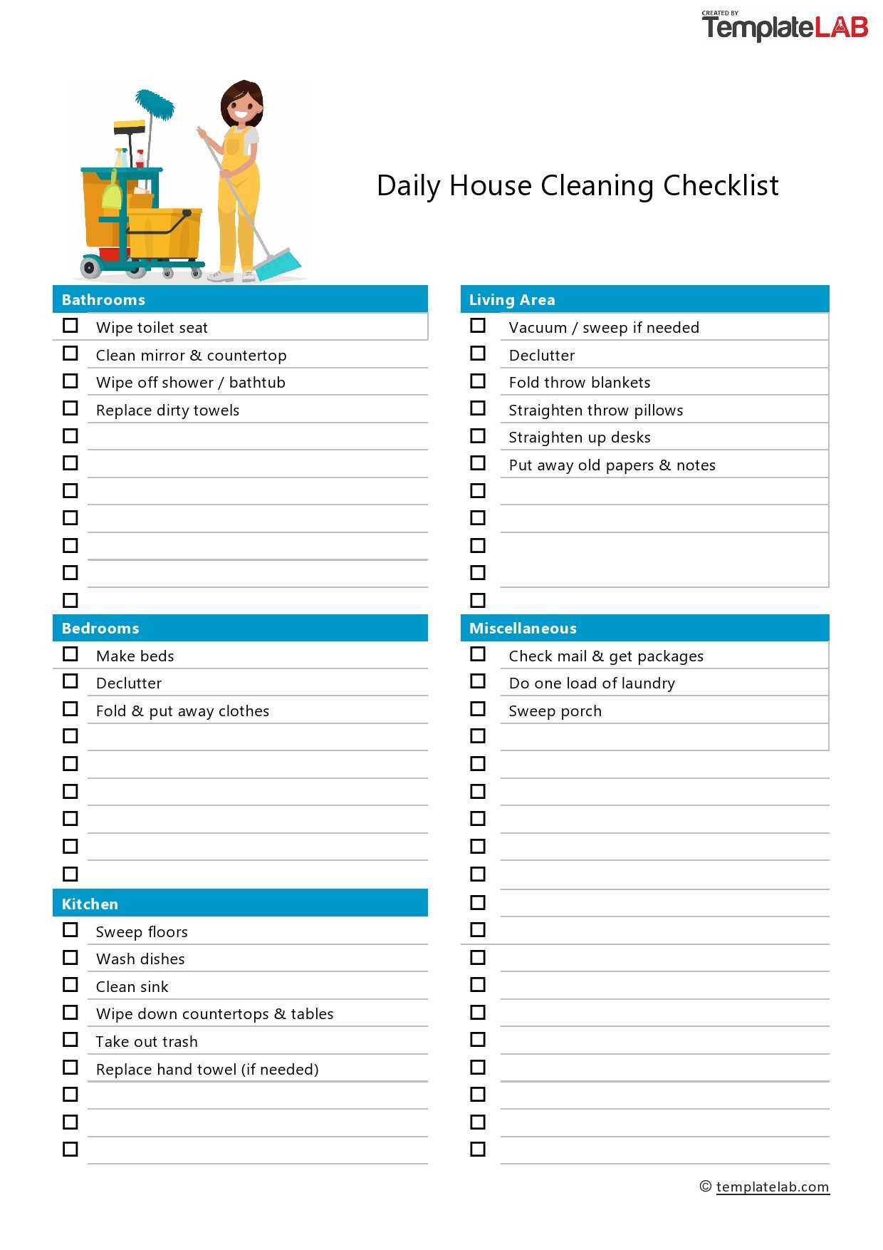 10 Printable House Cleaning Checklist Templates ᐅ TemplateLab For Home Cleaning Checklist Template With Regard To Home Cleaning Checklist Template