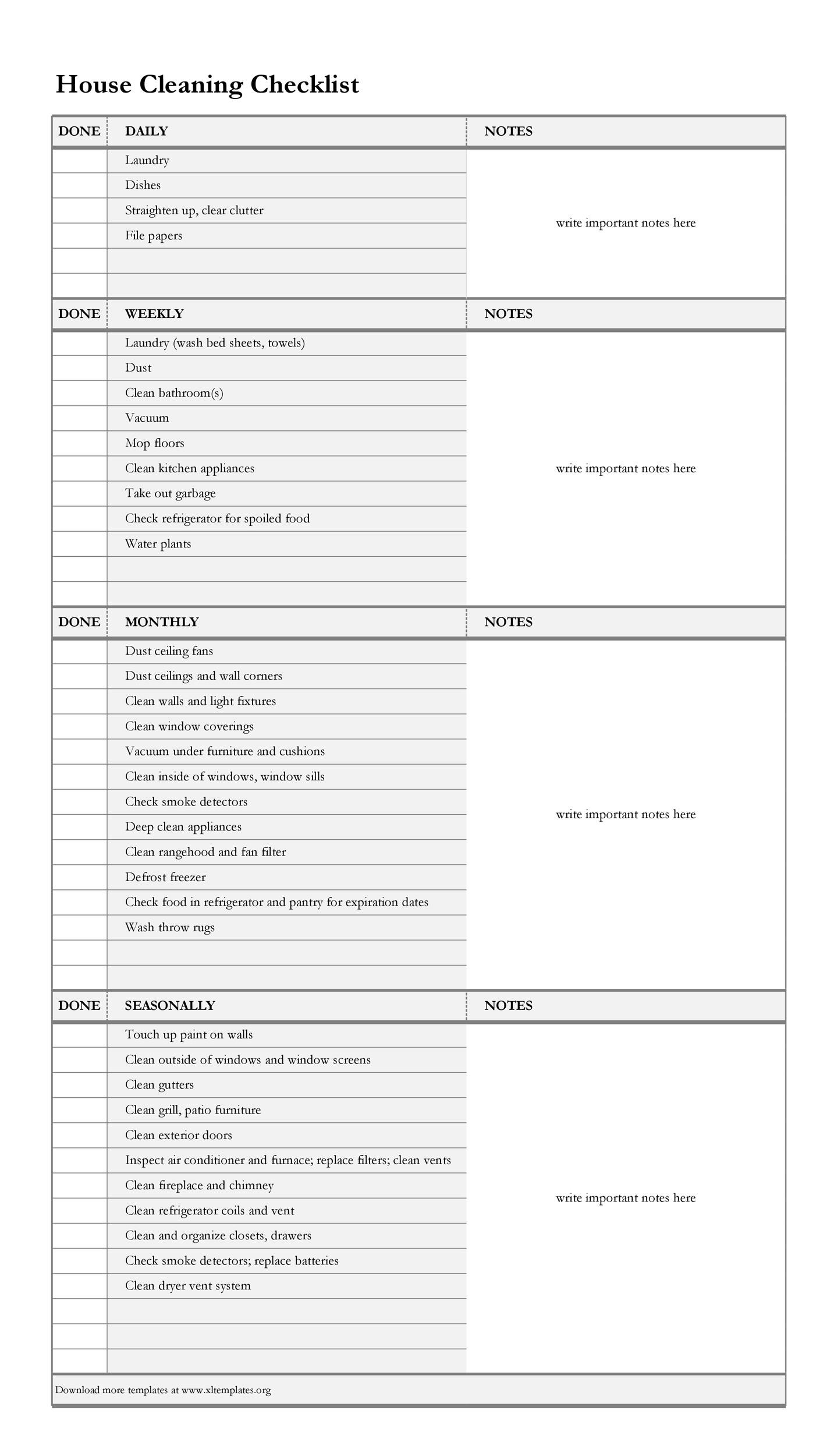 10 Printable House Cleaning Checklist Templates ᐅ TemplateLab Pertaining To Home Cleaning Checklist Template In Home Cleaning Checklist Template