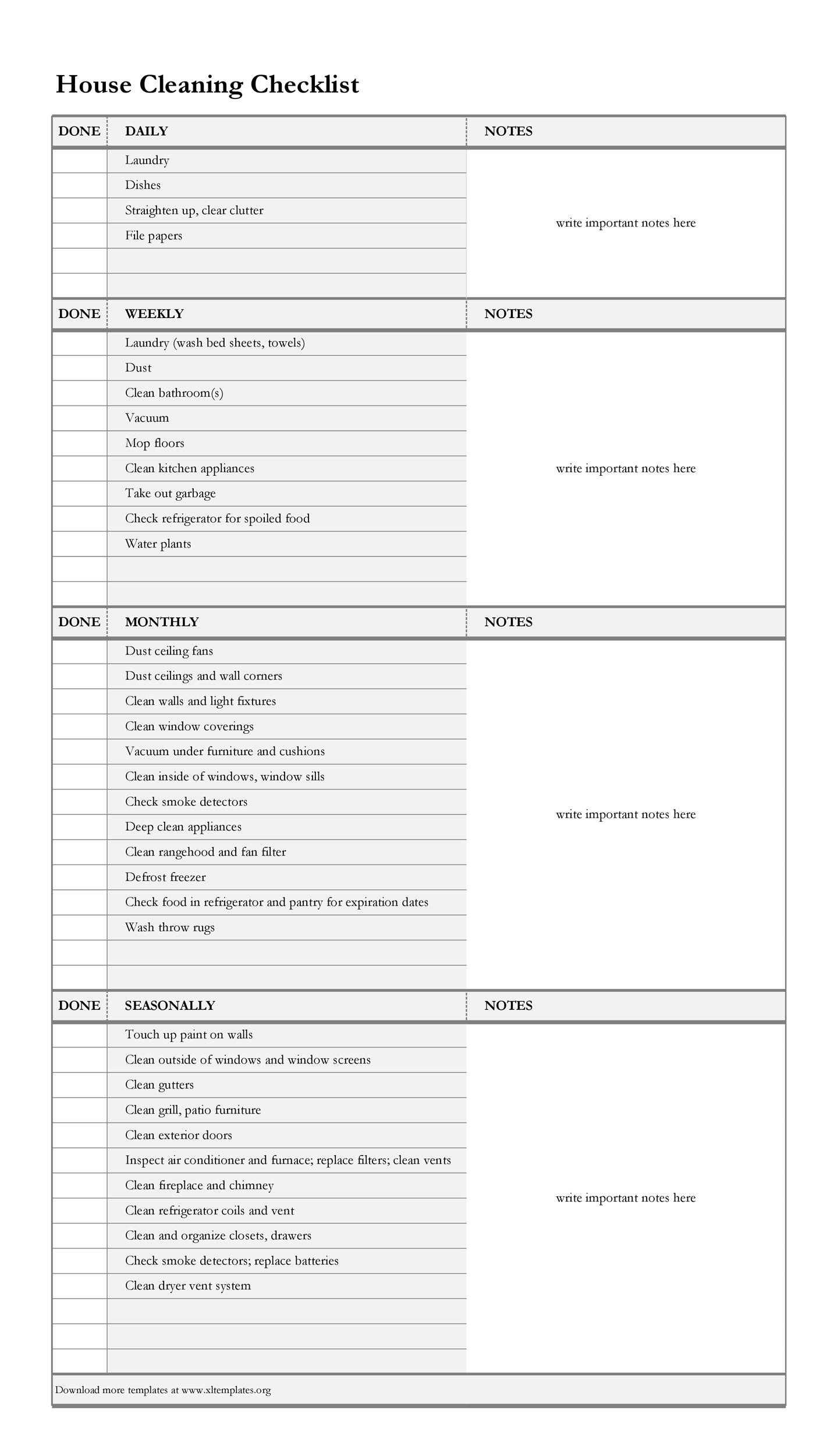 10 Printable House Cleaning Checklist Templates ᐅ TemplateLab Pertaining To Home Cleaning Checklist Template In Home Cleaning Checklist Template