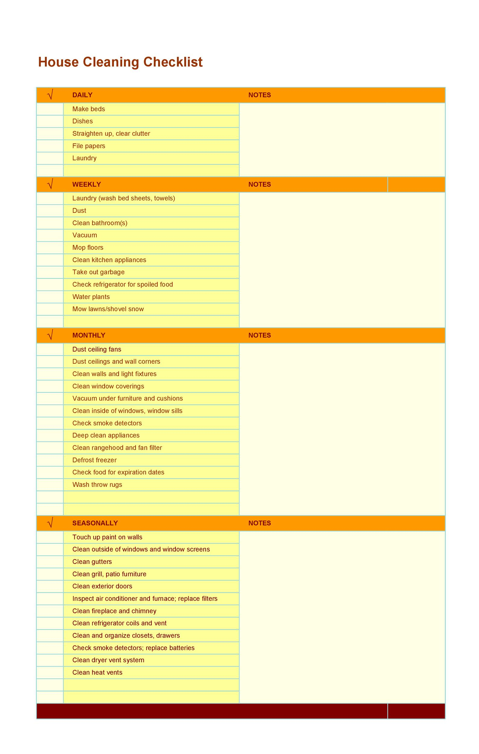10 Printable House Cleaning Checklist Templates ᐅ TemplateLab Regarding Home Cleaning Checklist Template Regarding Home Cleaning Checklist Template