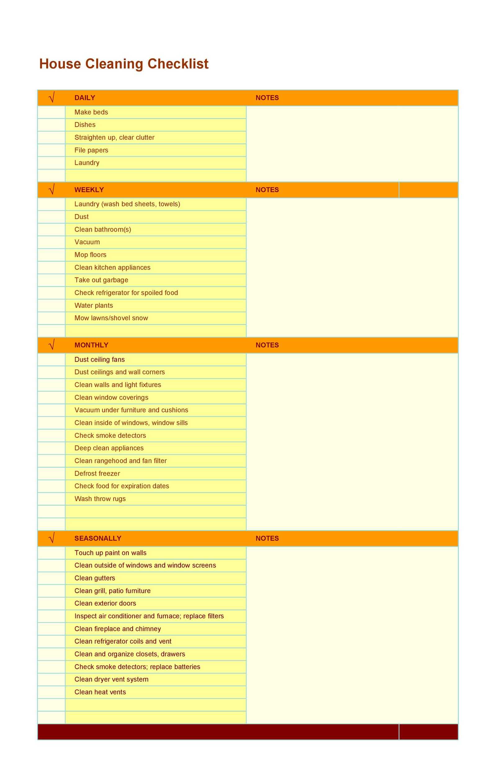 10 Printable House Cleaning Checklist Templates ᐅ TemplateLab Regarding Home Cleaning Checklist Template Regarding Home Cleaning Checklist Template