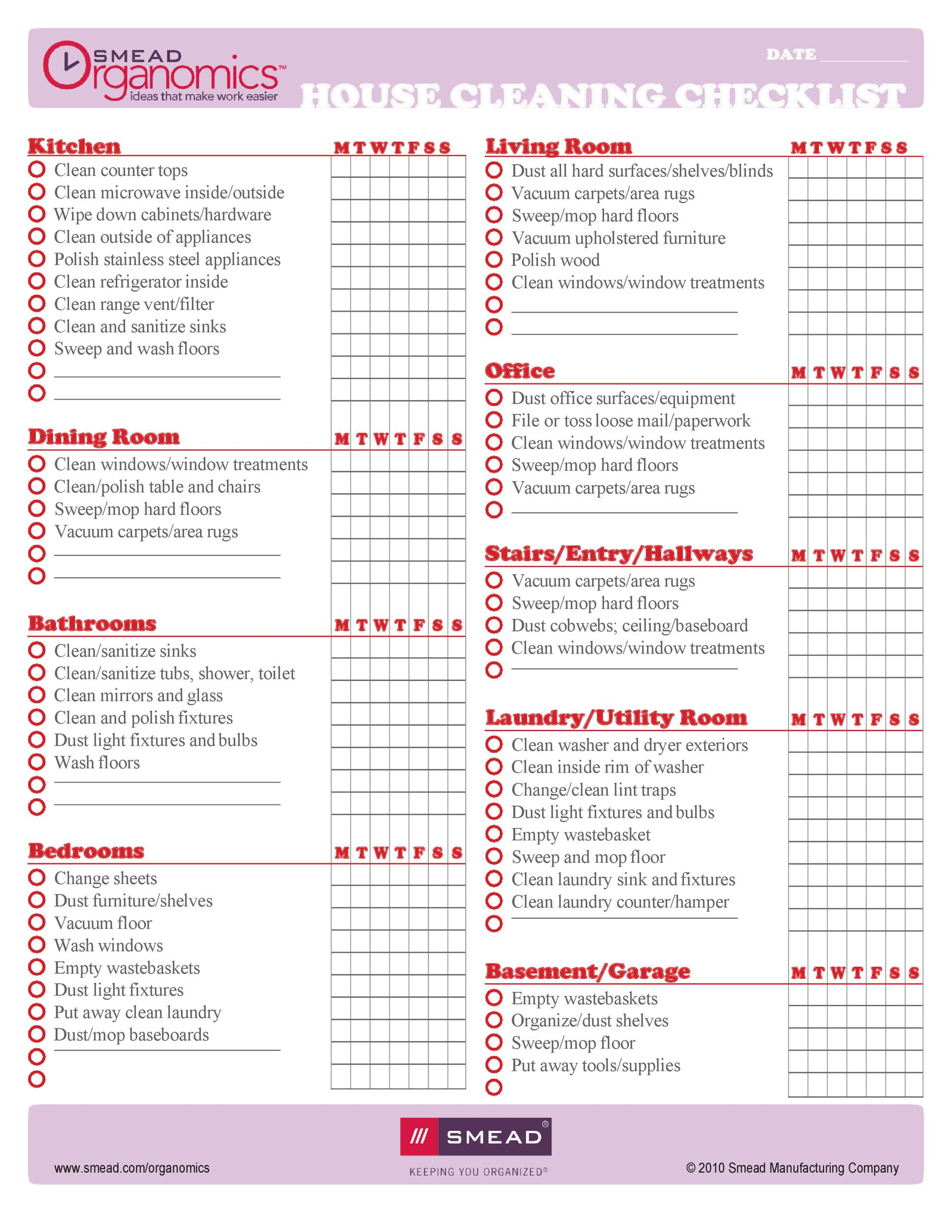 10 Printable House Cleaning Checklist Templates ᐅ TemplateLab With Home Cleaning Checklist Template Inside Home Cleaning Checklist Template