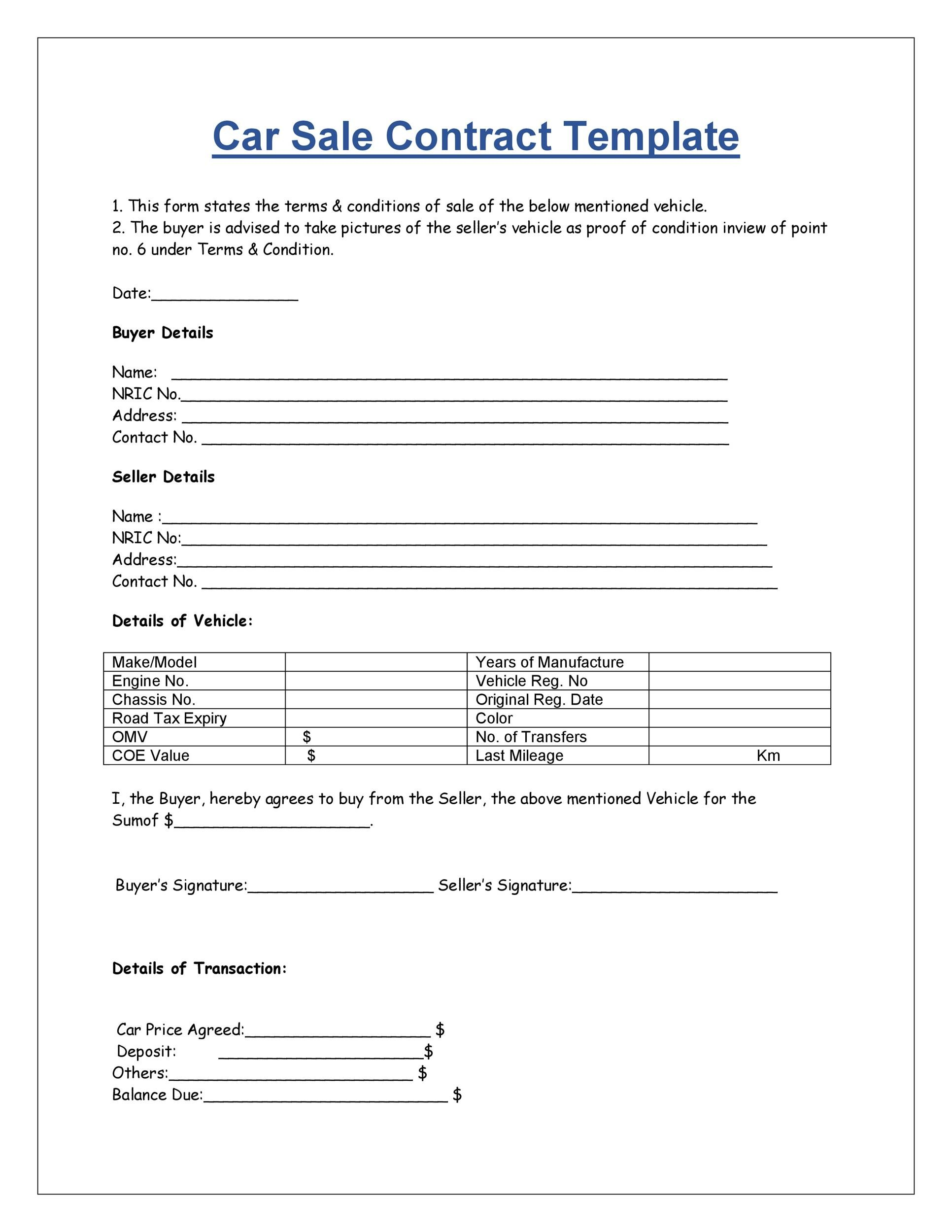 10 Printable Vehicle Purchase Agreement Templates ᐅ TemplateLab Regarding Deposit Form For Vehicle Purchase