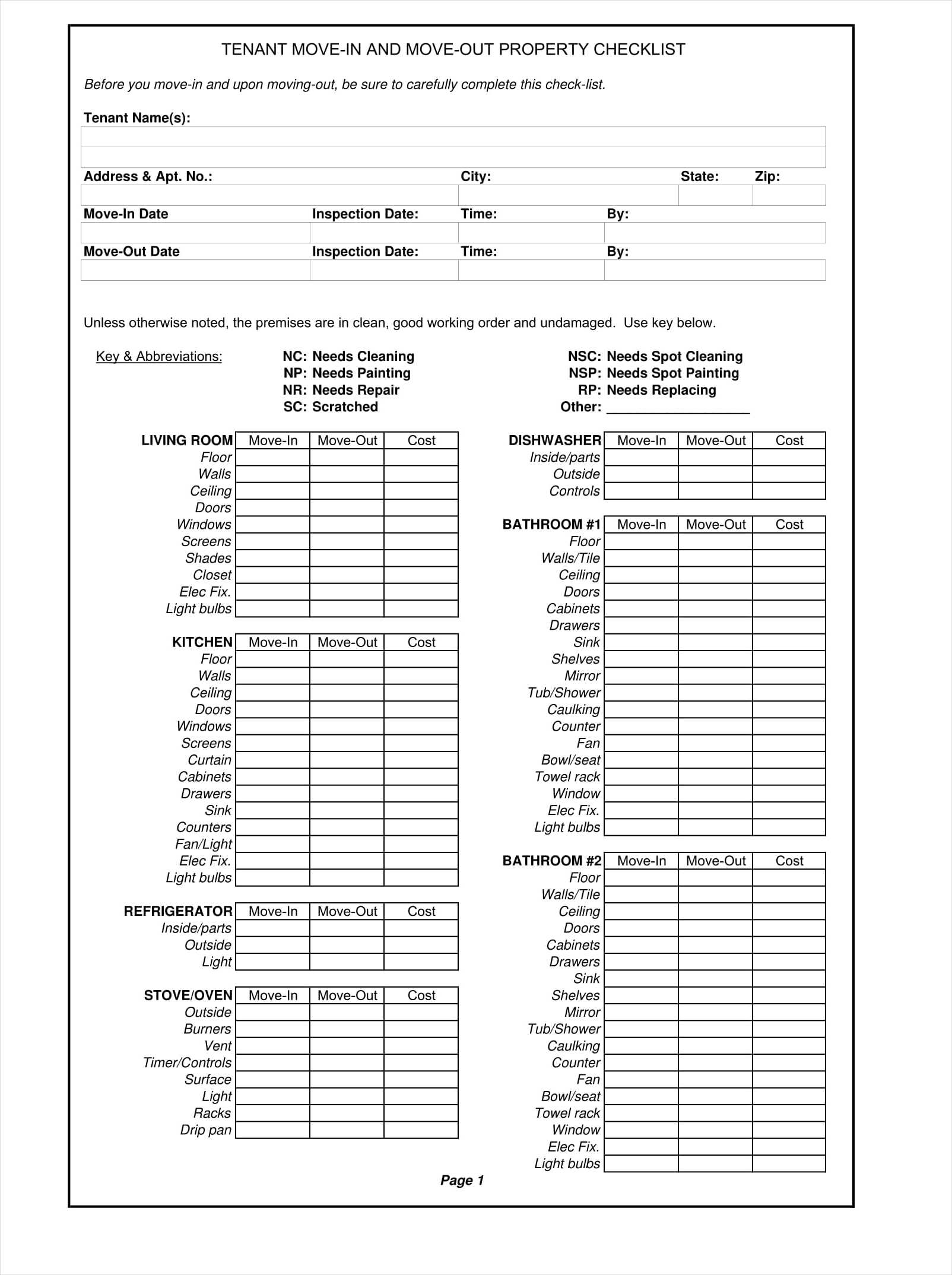 apartment inspection checklist move out