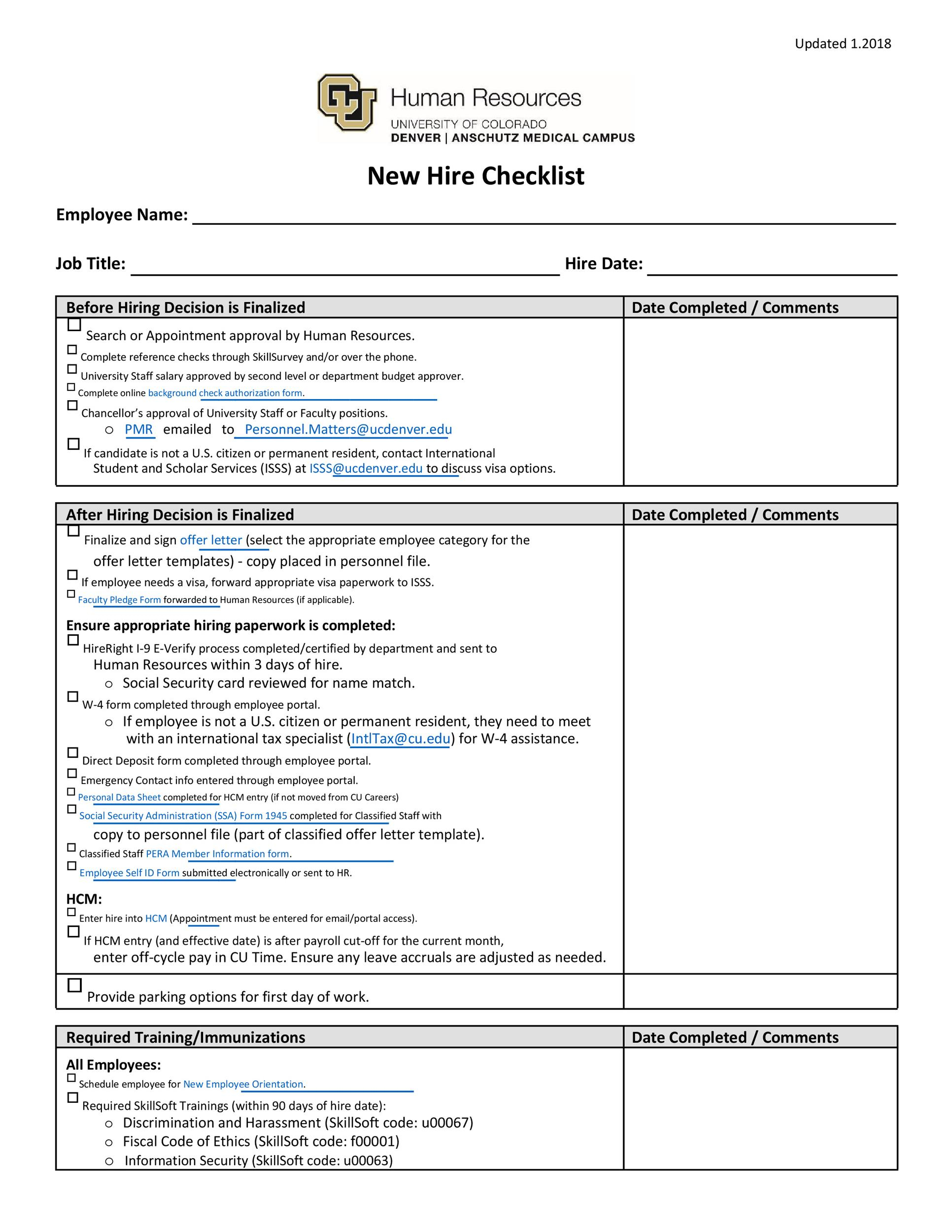 10 Useful New Hire Checklist Templates & Forms ᐅ TemplateLab Intended For Hr Onboarding Checklist Template In Hr Onboarding Checklist Template