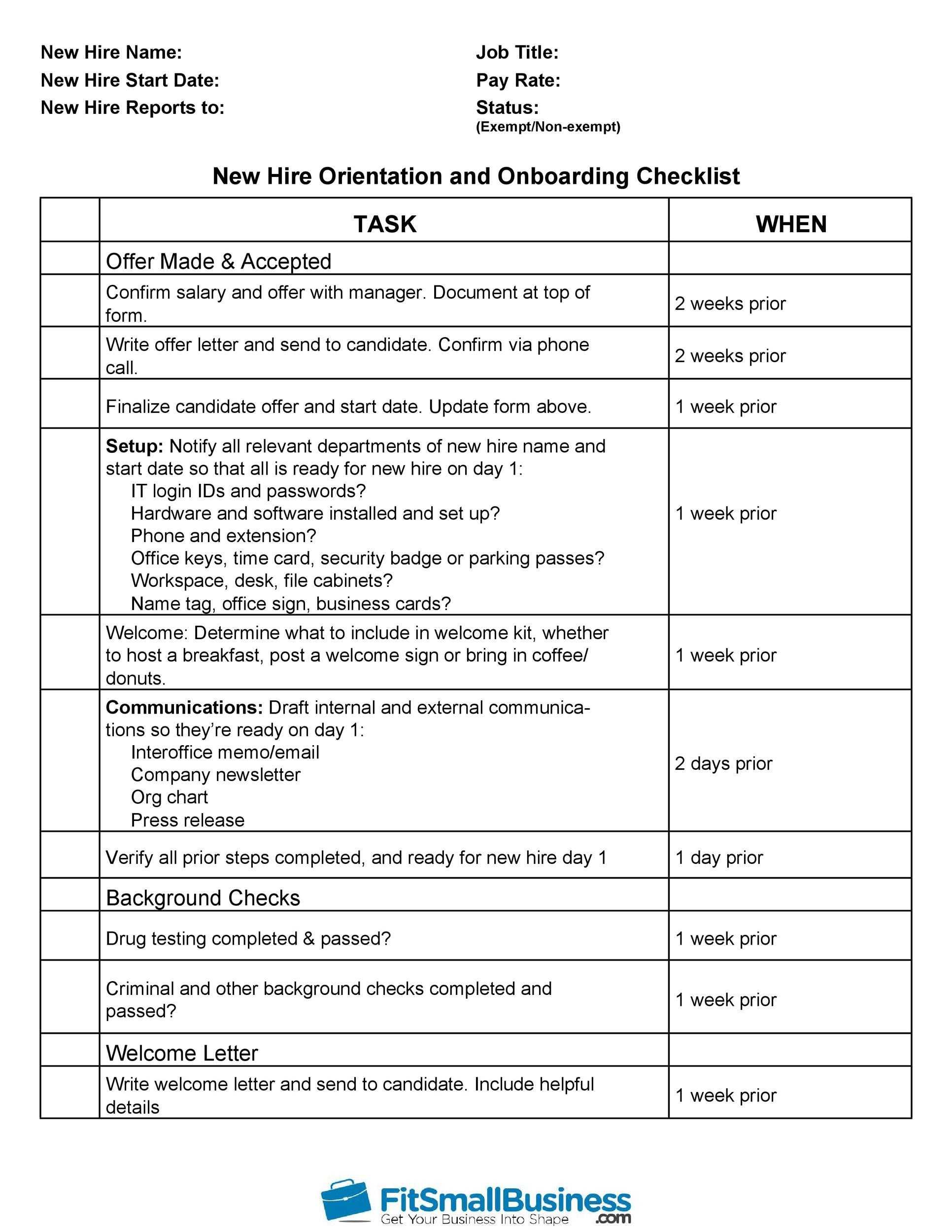 10 Useful New Hire Checklist Templates & Forms ᐅ TemplateLab Regarding Pre Employment Checklist Template Intended For Pre Employment Checklist Template