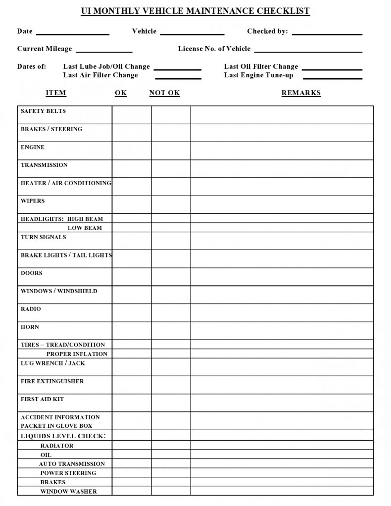 10+ Vehicle Checklist Templates in PDF  MS Word  Excel In Fleet Vehicle Maintenance Checklist Template Within Fleet Vehicle Maintenance Checklist Template