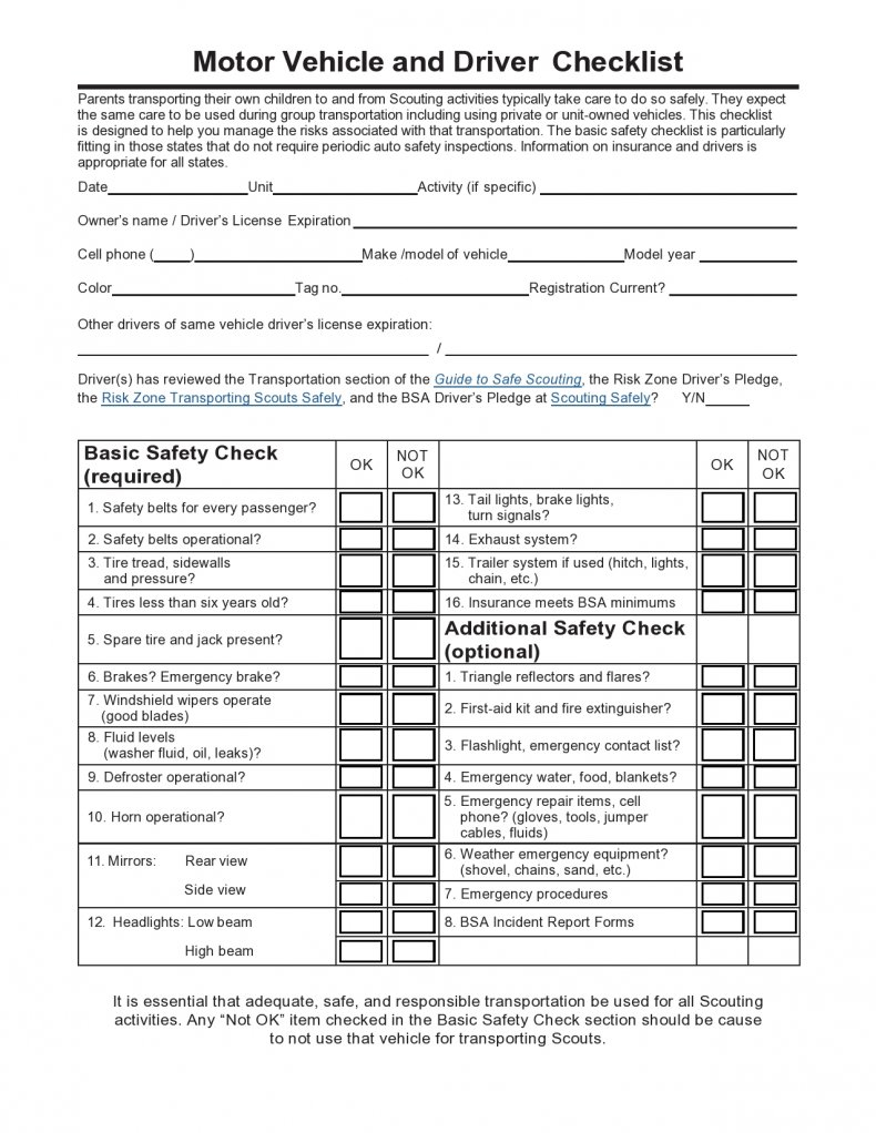 10+ Vehicle Checklist Templates in PDF  MS Word  Excel Intended For Driver Checklist Template Regarding Driver Checklist Template