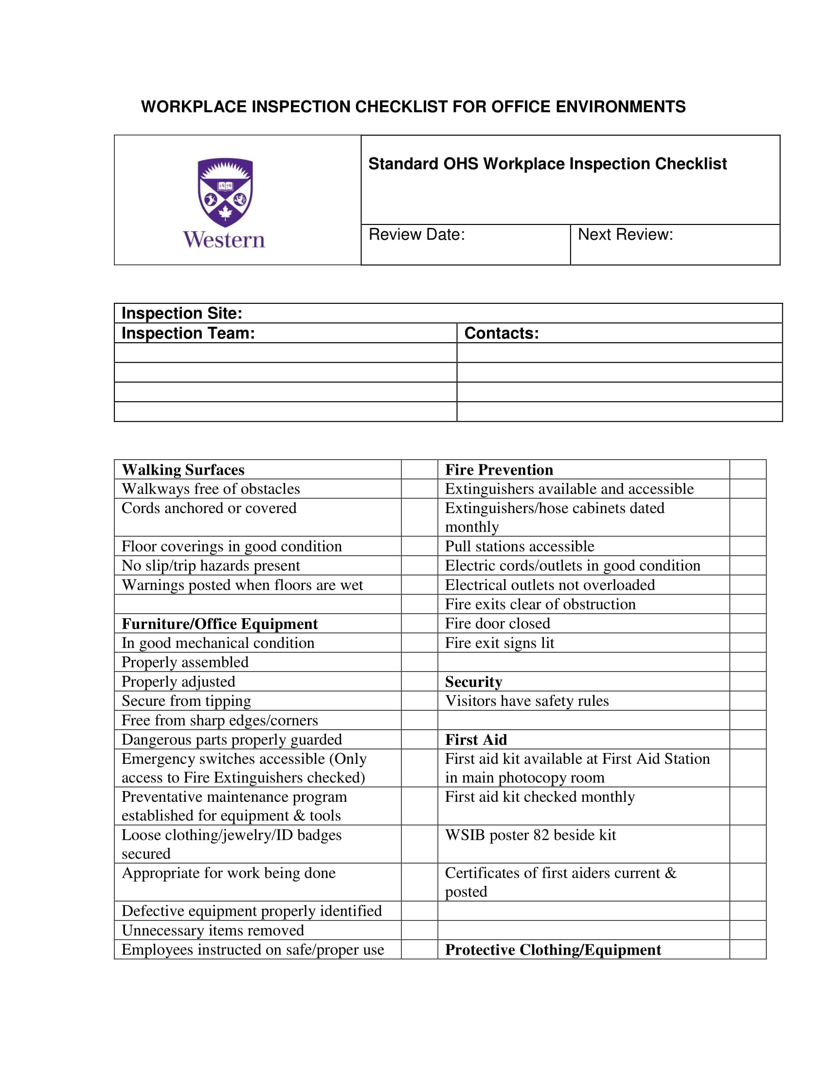 10+ Workplace Inspection Checklist Examples - PDF, Word  Examples In Mechanical Inspection Checklist Template Within Mechanical Inspection Checklist Template