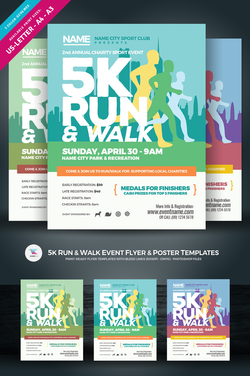 10K Run-&-Walk Event Flyer & Poster - Corporate Identity Template In 5K Run Flyer Template For 5K Run Flyer Template