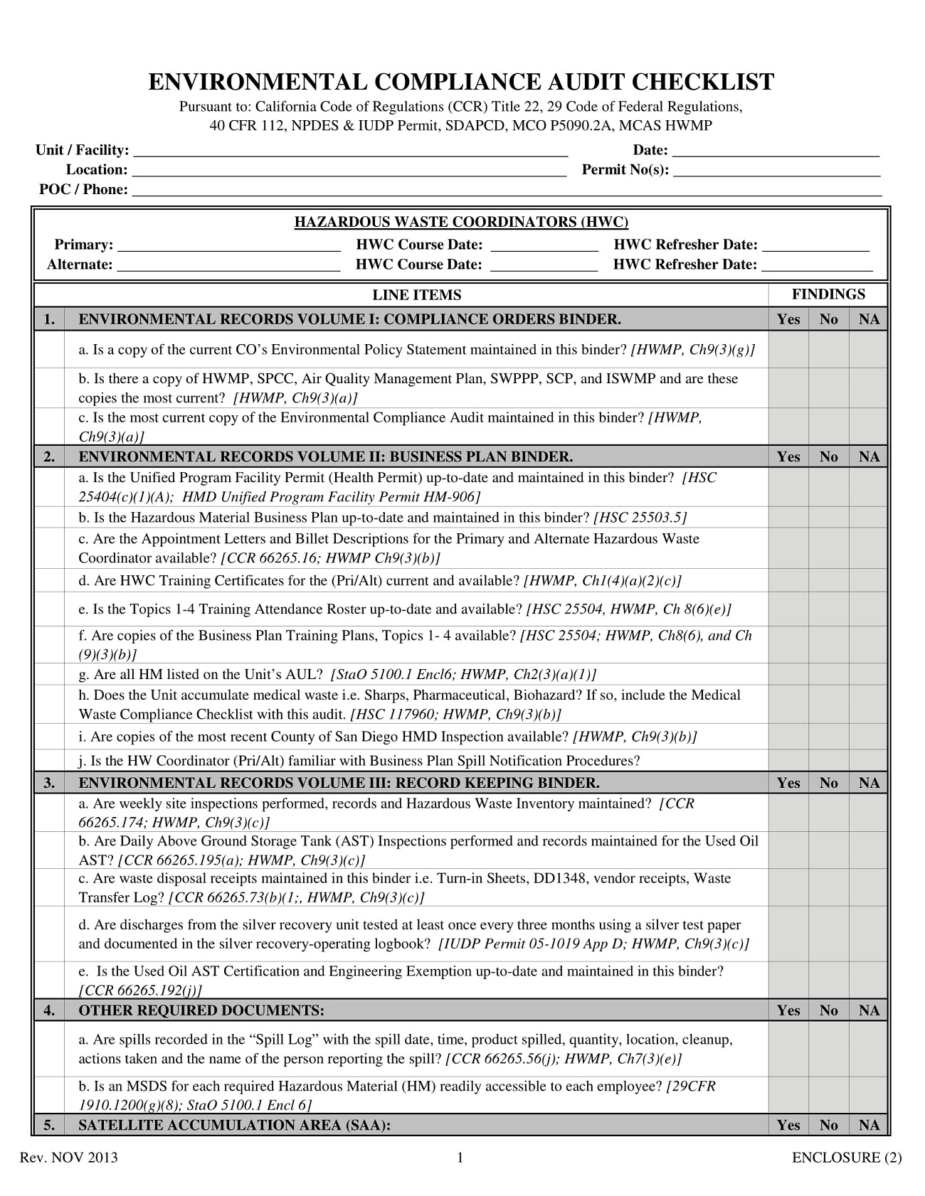 10s Audit Checklist Pertaining To Environmental Audit Checklist Template