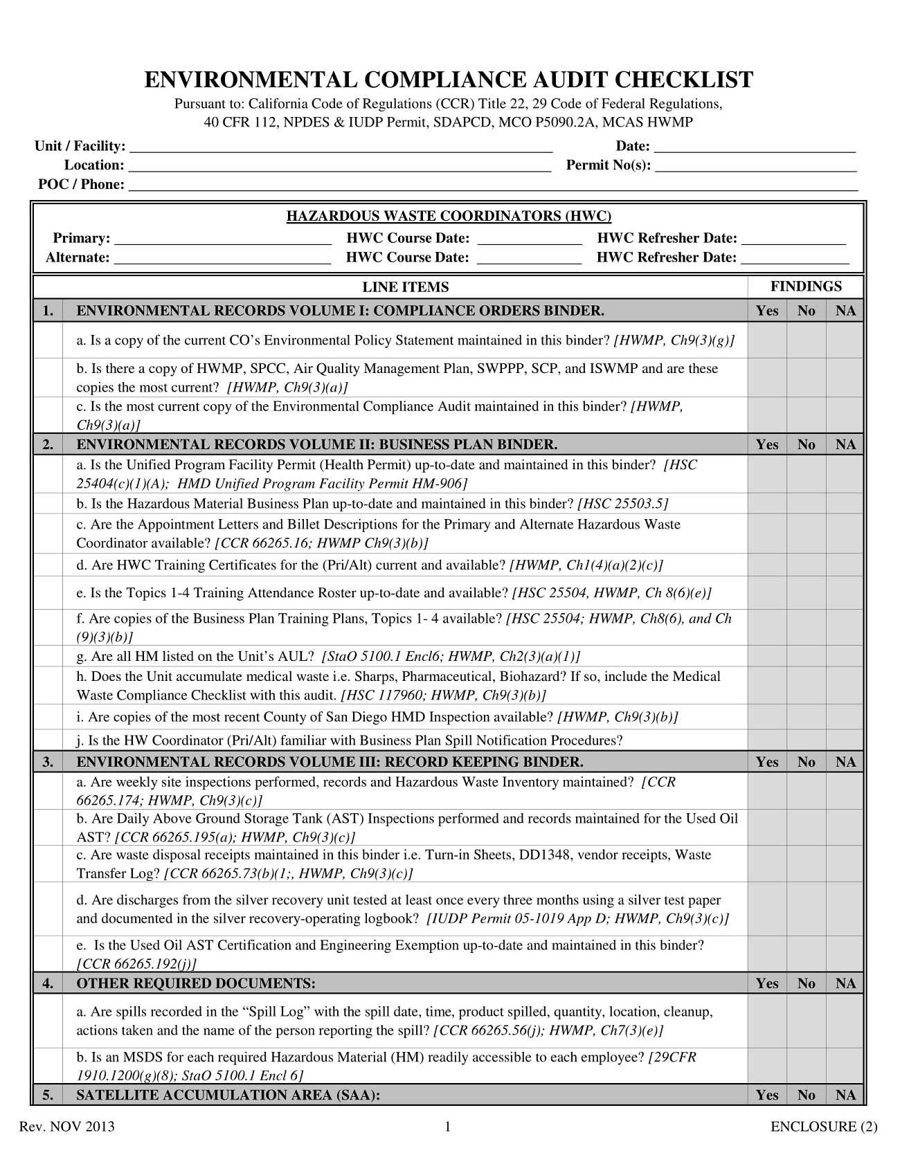 Environmental Audit Checklist Template