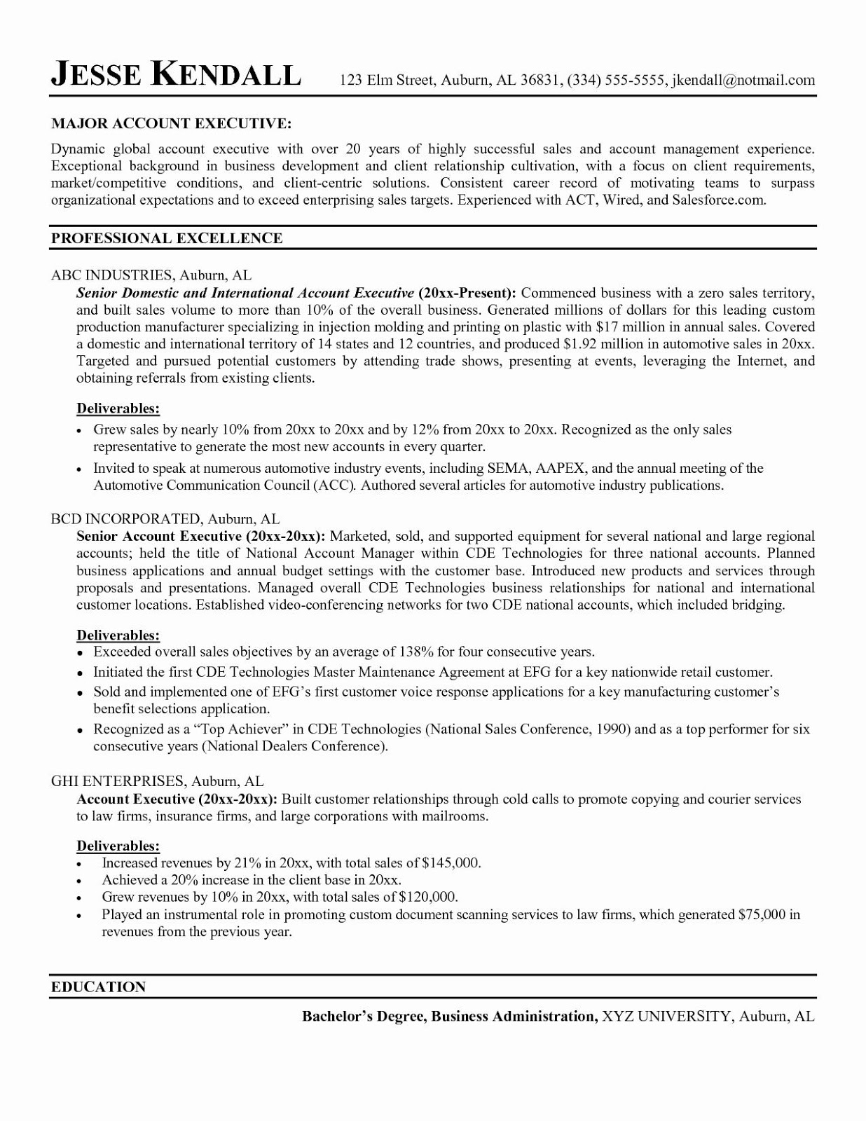 Account Executive Sample Resume Examples 10 – Lebenslauf Vorlage With Regard To National Account Manager Job Description Template