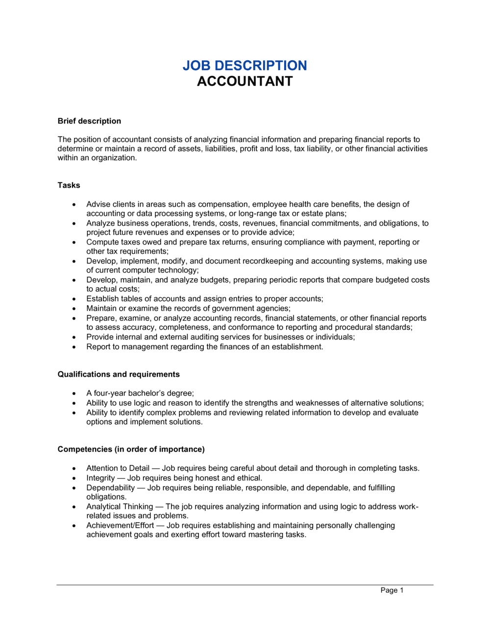 Accountant Job Description Template  By Business In A Box™ Intended For Accounting Job Description Template