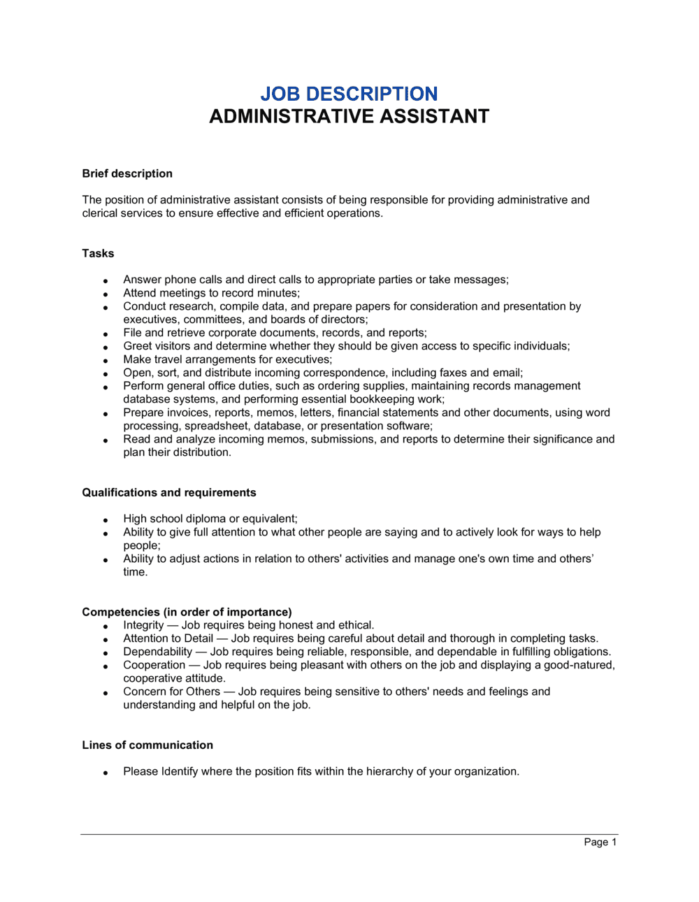 Office Assistant Job Description Template