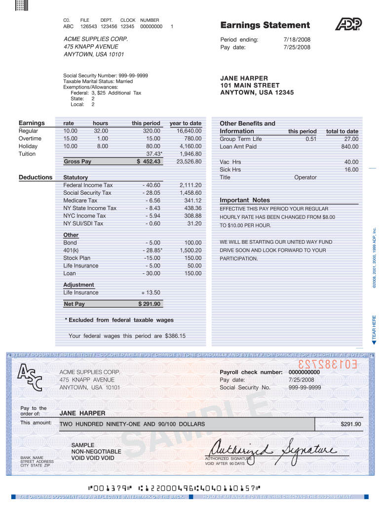 Adp Pay Stub Template - Fill Online, Printable, Fillable, Blank  pdfFiller In Direct Deposit Check Stub Template Intended For Direct Deposit Check Stub Template