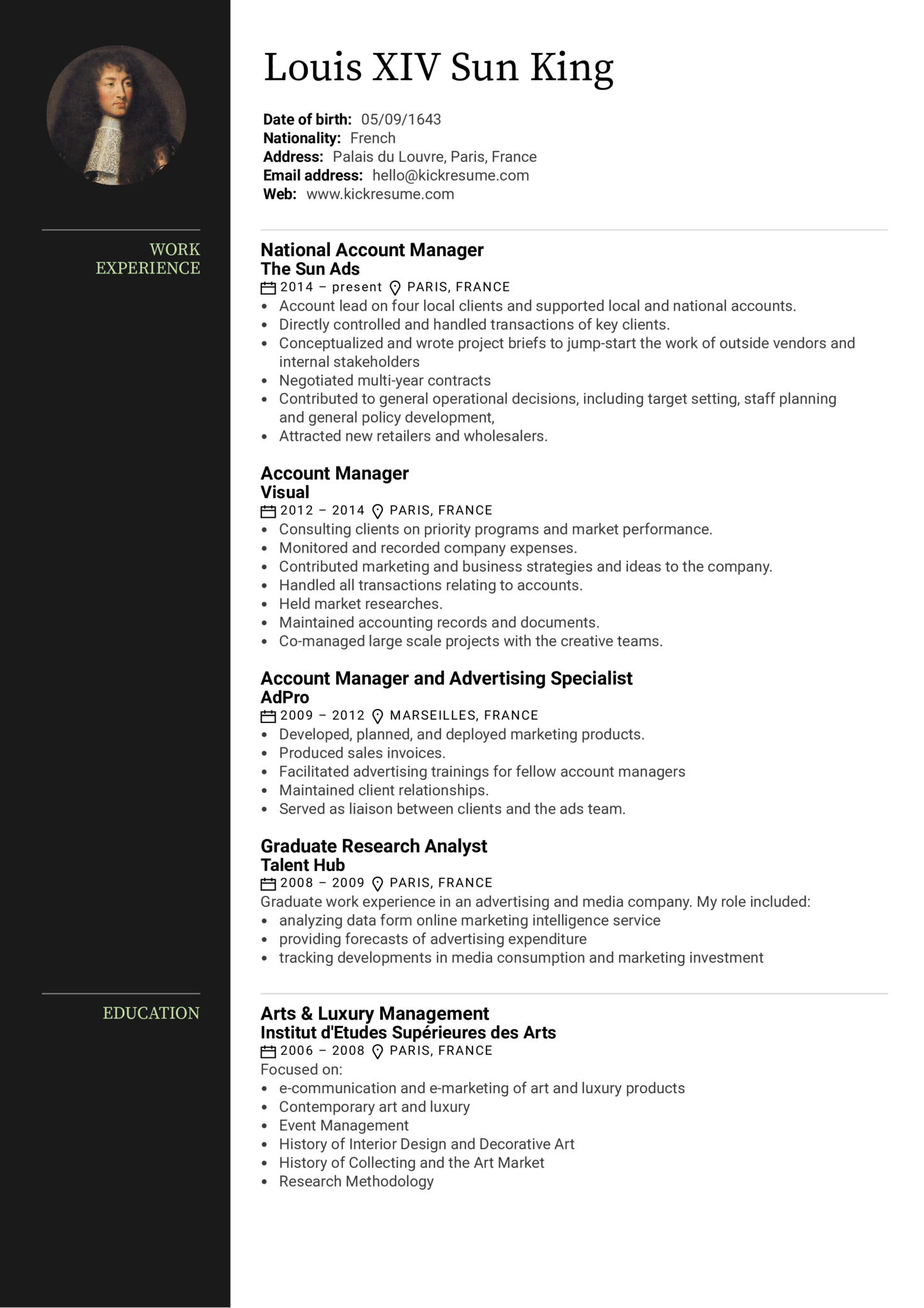 Advertising Account Manager Resume Sample  Kickresume For National Account Manager Job Description Template