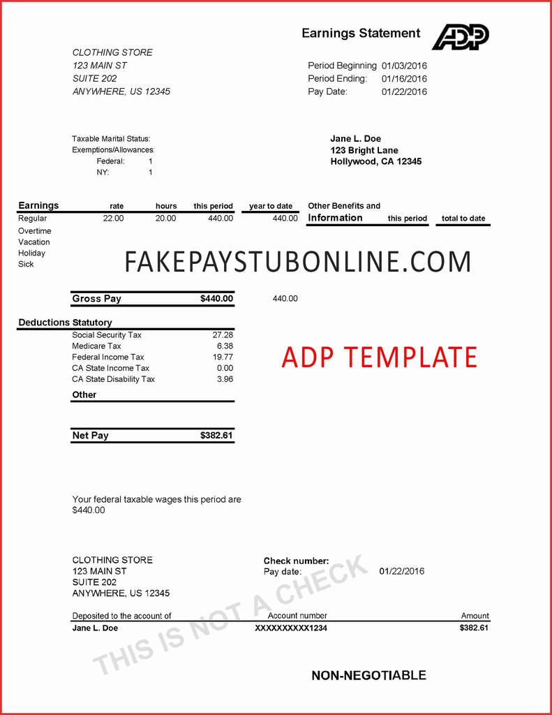 Aerotek Direct Deposit Form Inspirational Sample Adp Pay Stub  With Regard To Direct Deposit Check Stub Template