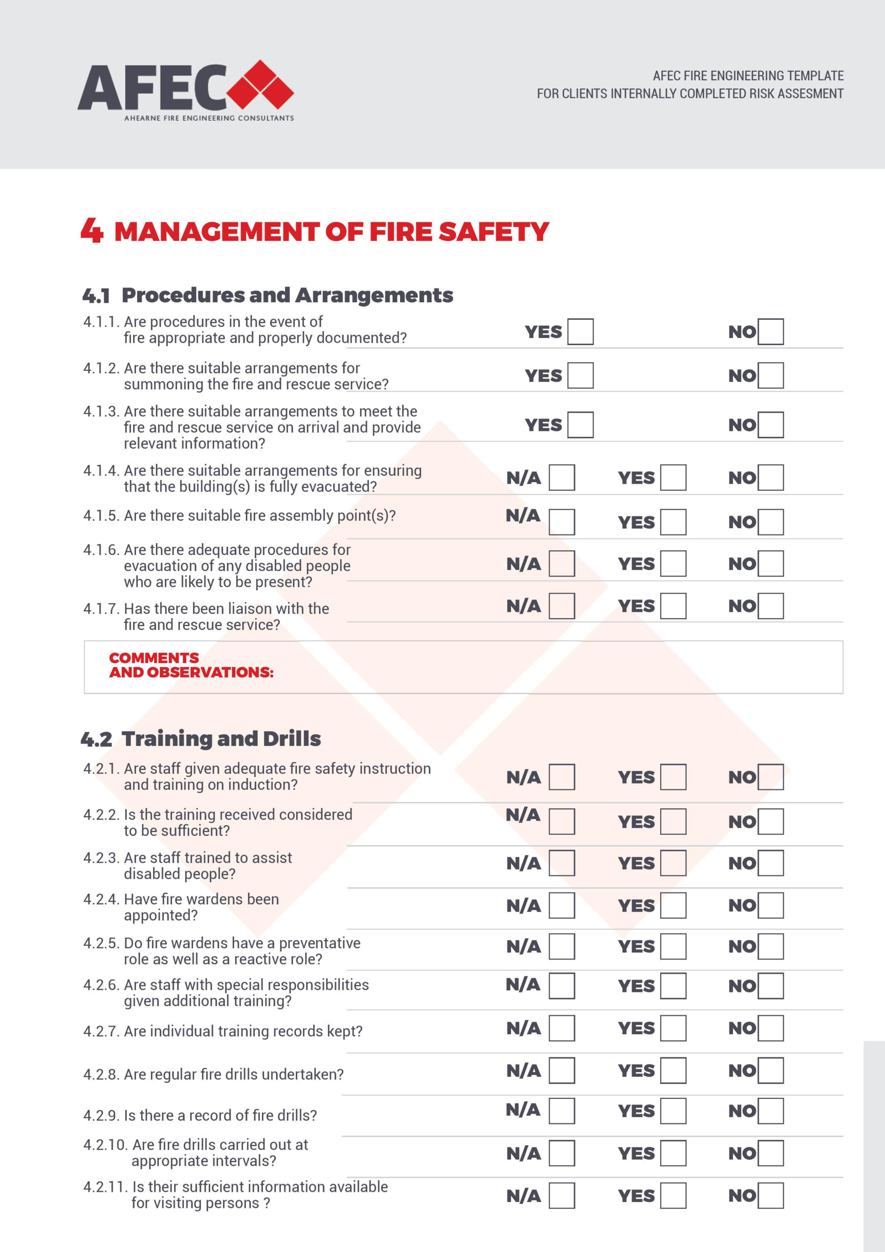 AFEC Fire Safety Risk Assessment Checklist Template Regarding Risk Assessment Checklist Template In Risk Assessment Checklist Template