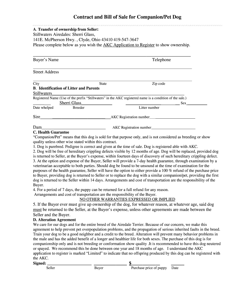 Puppy Deposit Contract Template