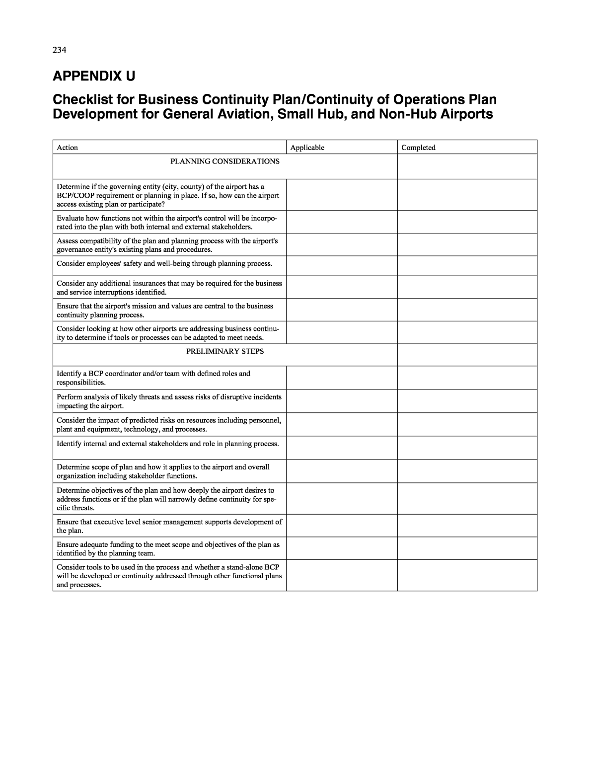 APPENDIX U Checklist for Business Continuity Plan/Continuity of  Inside Business Continuity Plan Checklist Template With Regard To Business Continuity Plan Checklist Template