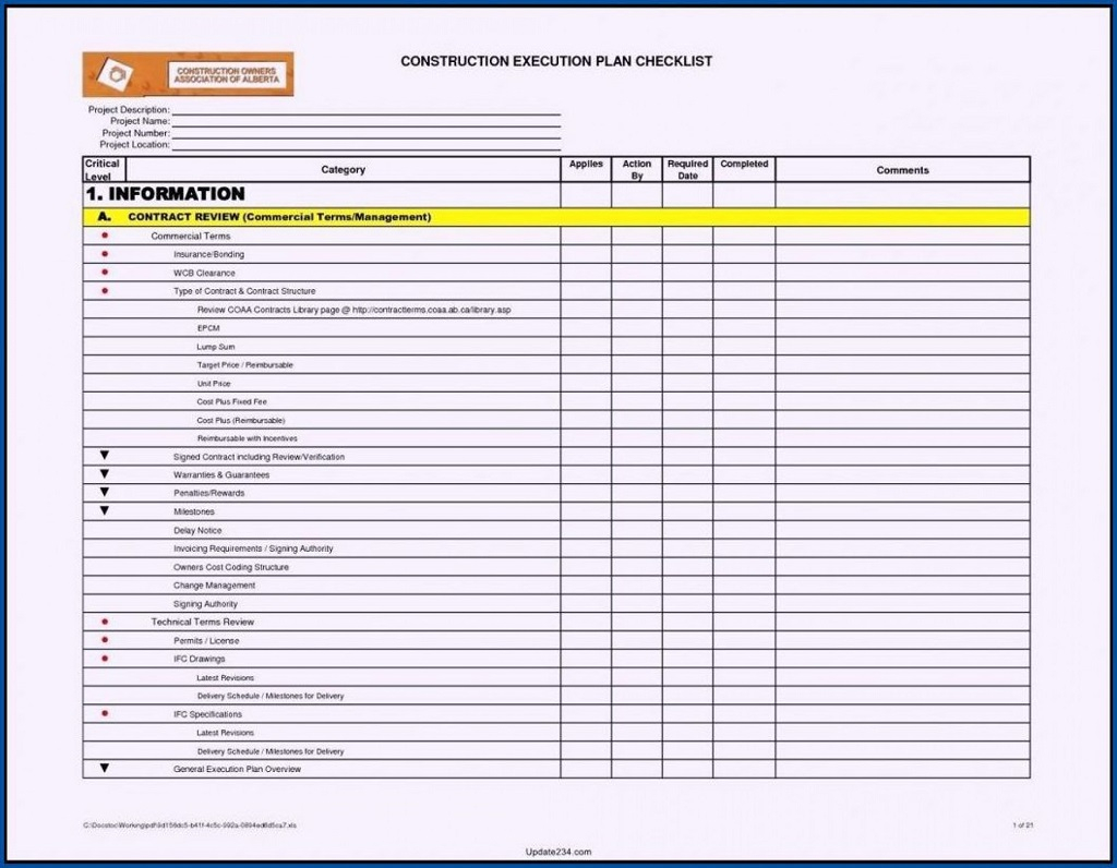 Architectural Project Management Checklist Regarding Construction Management Checklist Template Pertaining To Construction Management Checklist Template