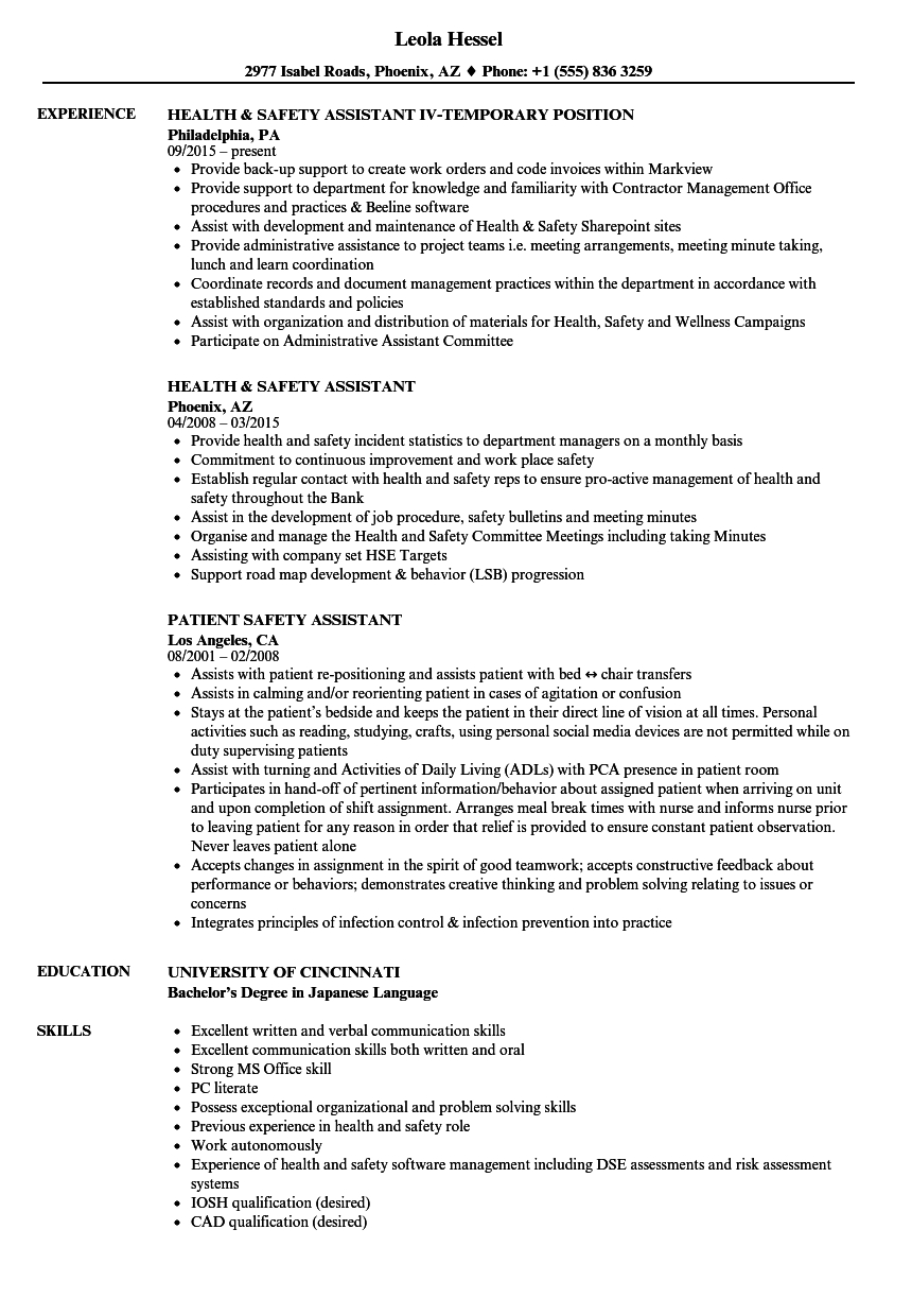 Assistant safety officer resume May 10 In Safety Officer Job Description Template Throughout Safety Officer Job Description Template