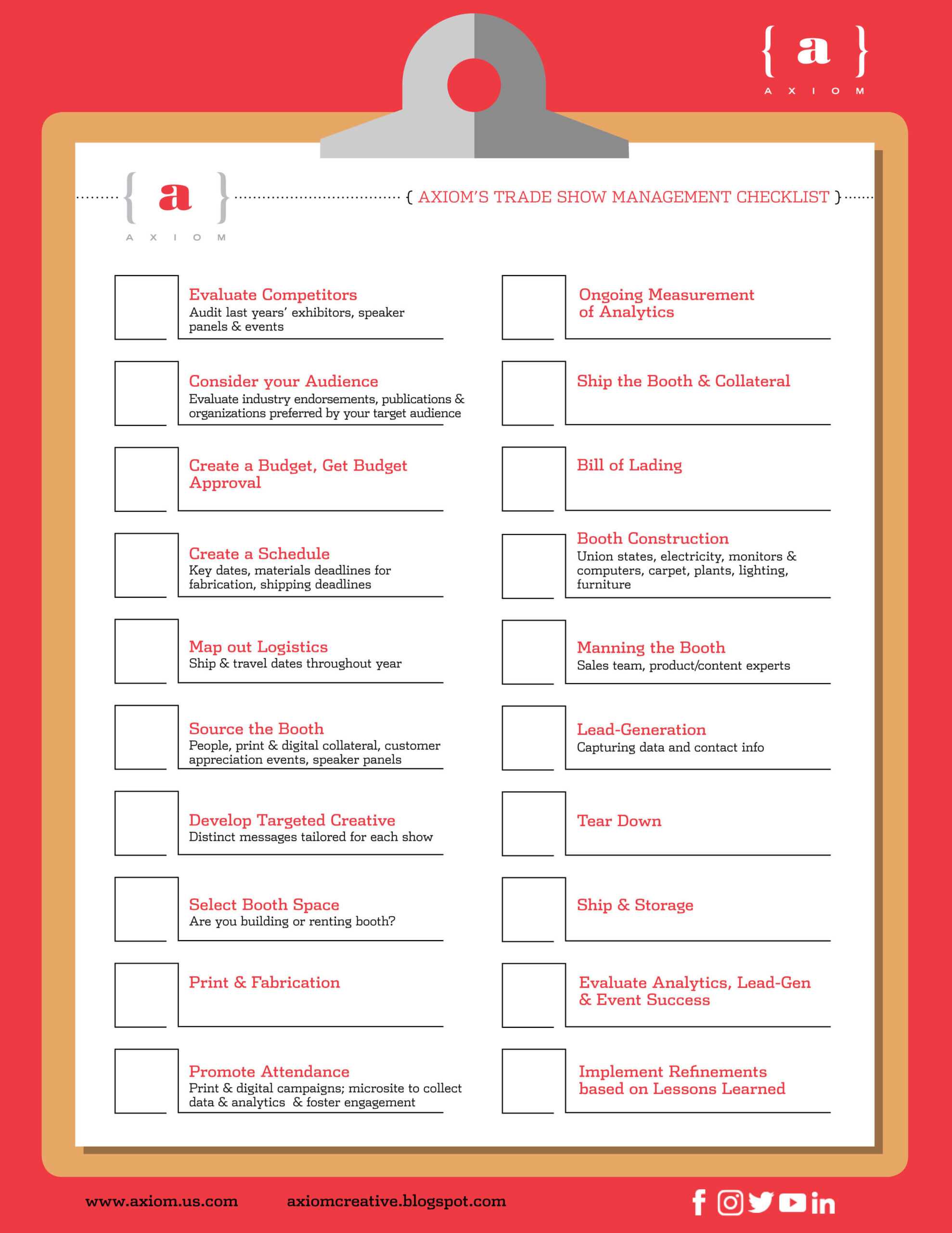 B10B Trade Show Checklist  Axiom Marketing Throughout Trade Show Checklist Template With Trade Show Checklist Template