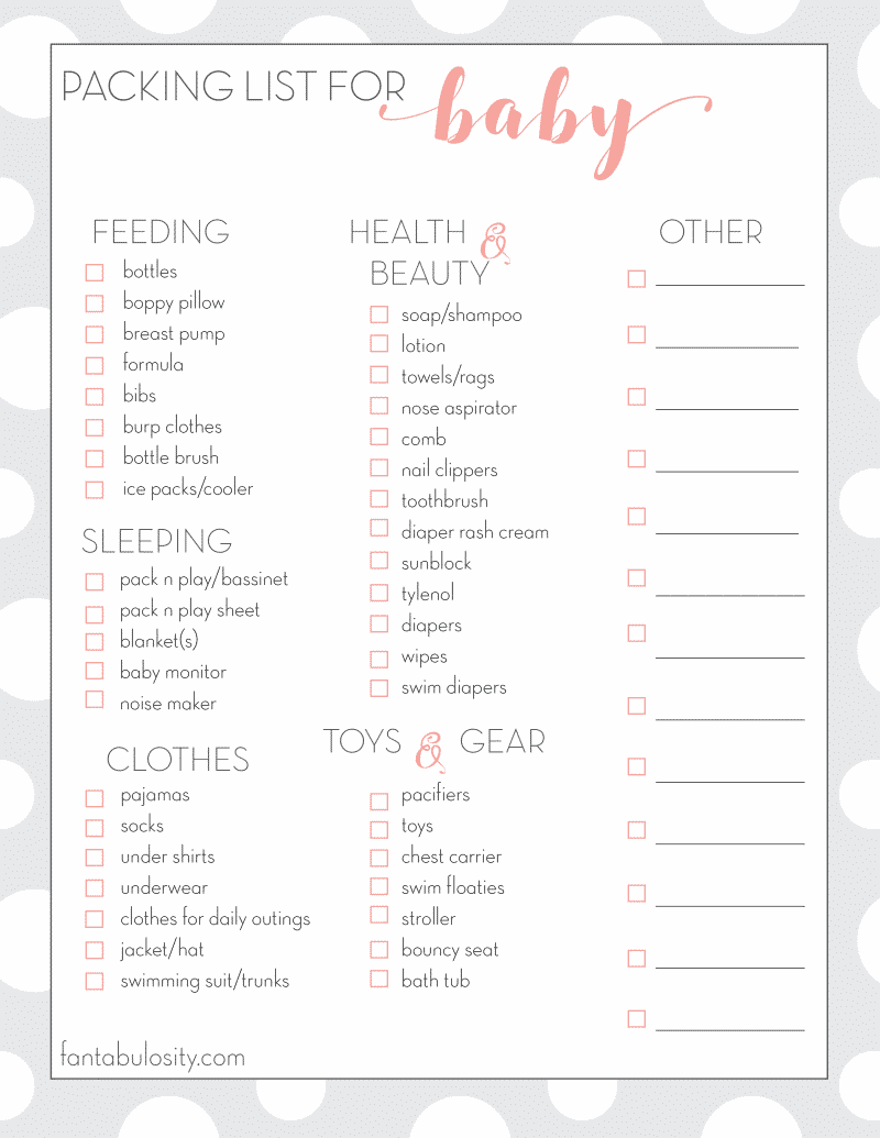 Baby Travel Checklist Free Printable for What to Pack for Babies Intended For Trip Packing Checklist Template Pertaining To Trip Packing Checklist Template