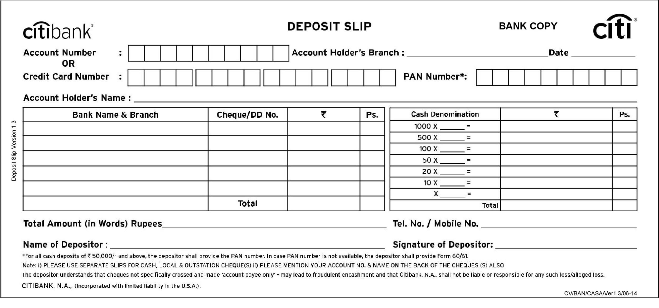Bank deposit slip template Pertaining To Cash Deposit Slip Template