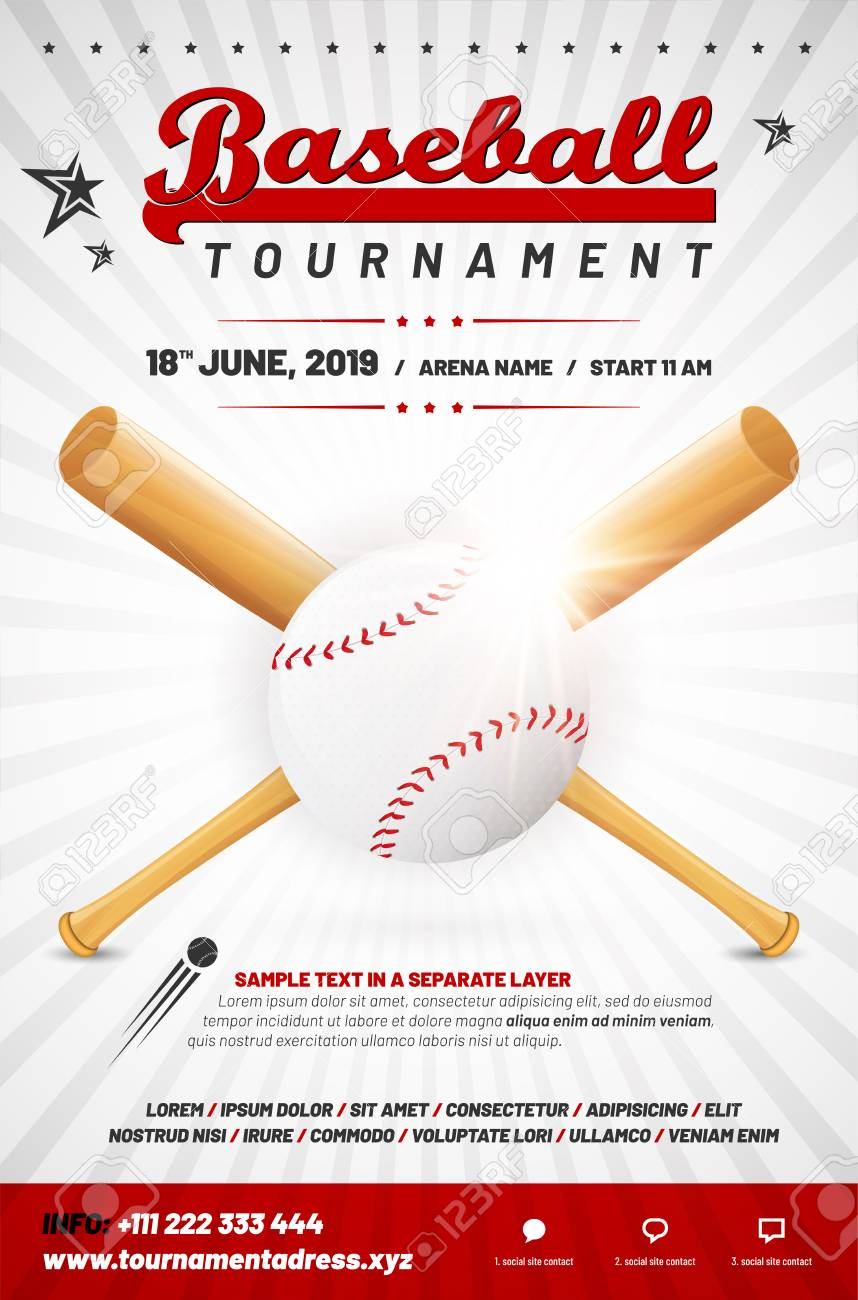 Baseball tournament poster template with ball and crossed bats. Within Baseball Tournament Flyer Template