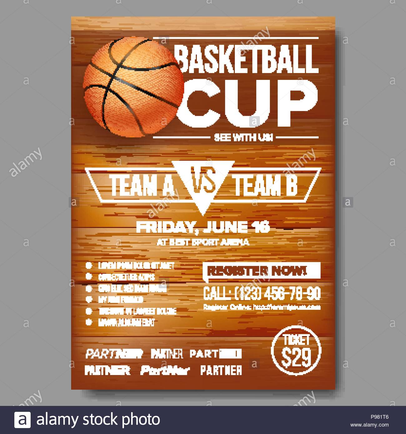 Basketball Poster Vektor. Basketball Ball Inside Basketball Game Flyer Template