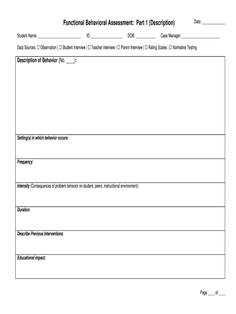 Behavioral Assessment Form - Fill Online, Printable, Fillable, Blank   pdfFiller Throughout Functional Behavior Assessment Checklist Template Throughout Functional Behavior Assessment Checklist Template