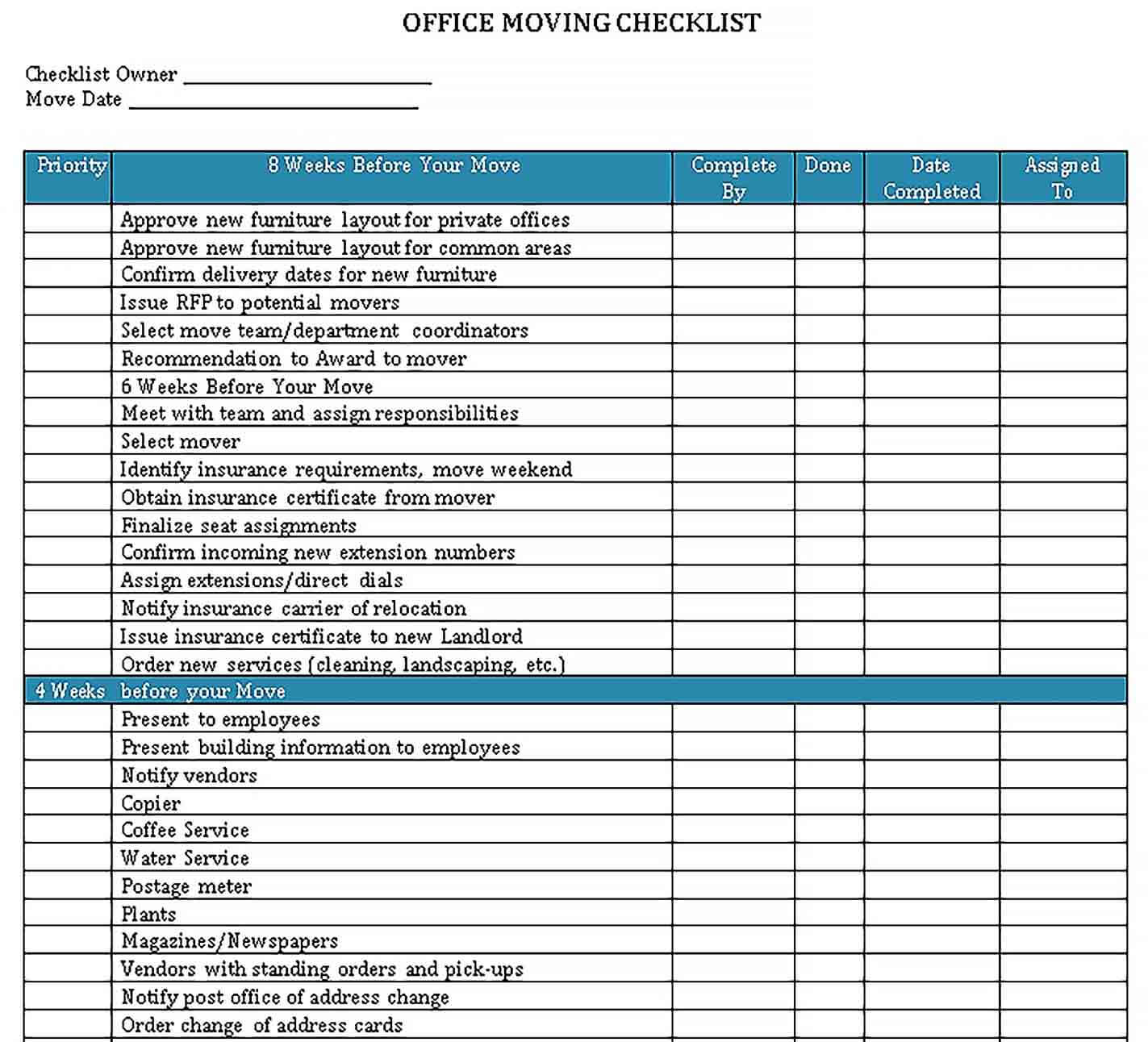 Best Moving Checklist Templates  Inside Office Move Checklist Template In Office Move Checklist Template
