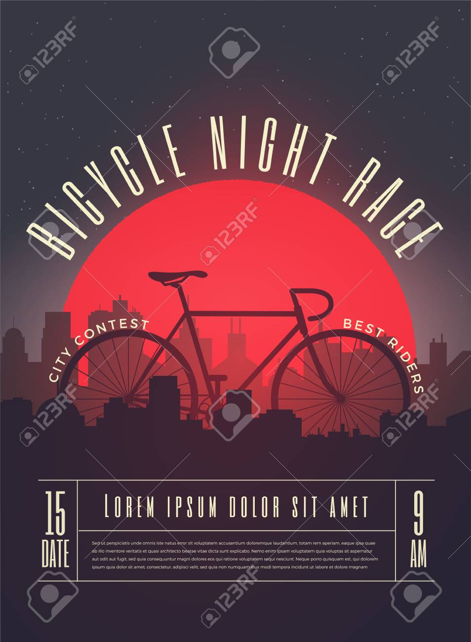 Bicycle Night Race Contest Poster, Flyer, Banner Template. Vector. Regarding Bike Night Flyer Template