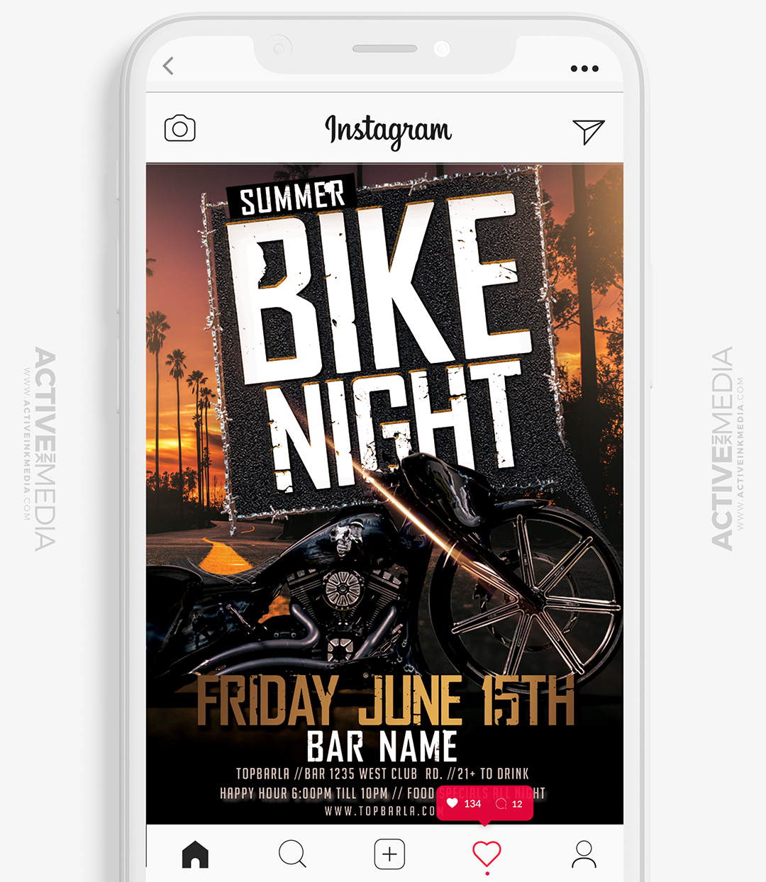 Bike Night Summer - Social Media Flyer With Bike Night Flyer Template Throughout Bike Night Flyer Template