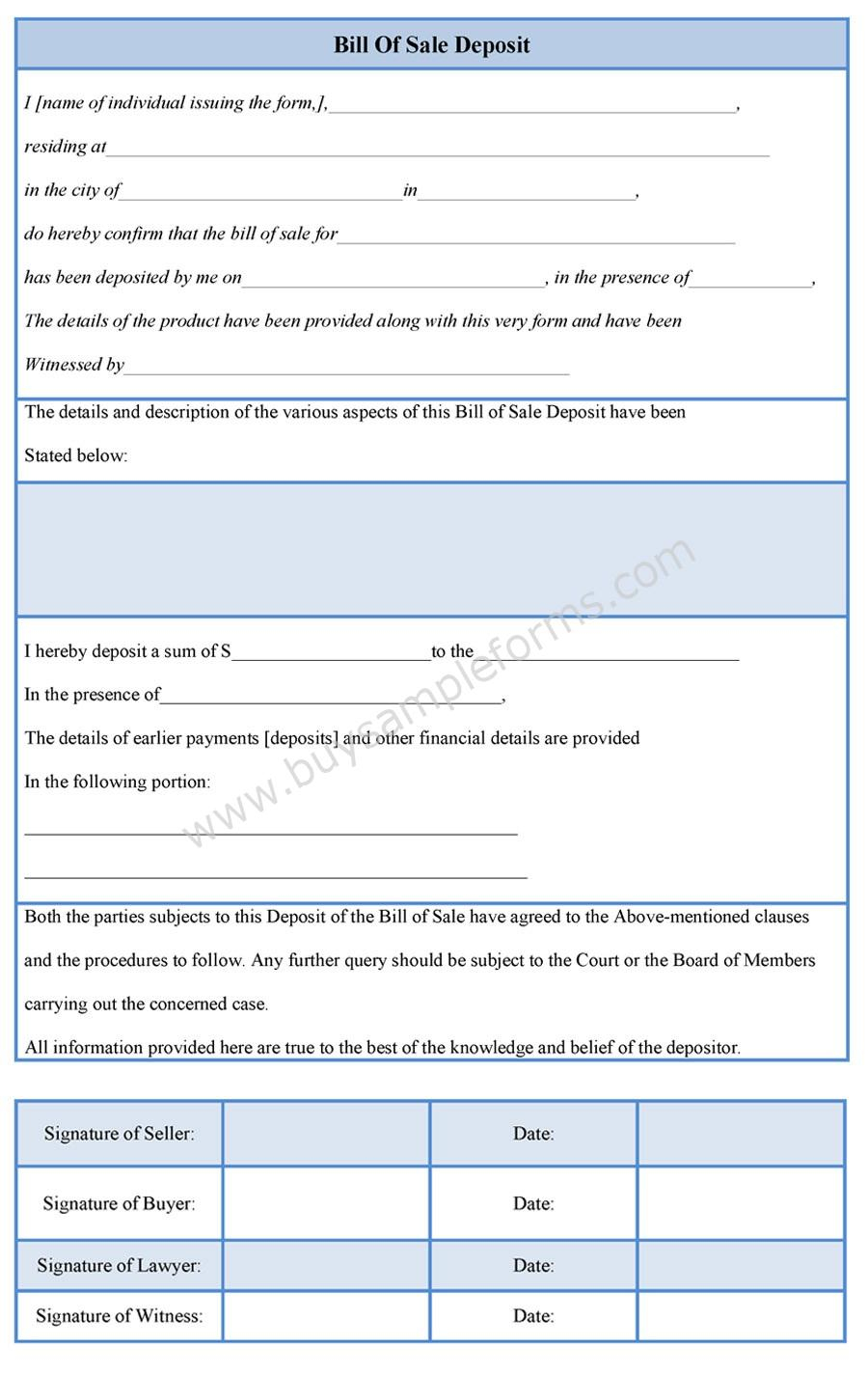 Bill of Sale Deposit Form - Sample Forms For Deposit Form For Bill Of Sale With Regard To Deposit Form For Bill Of Sale