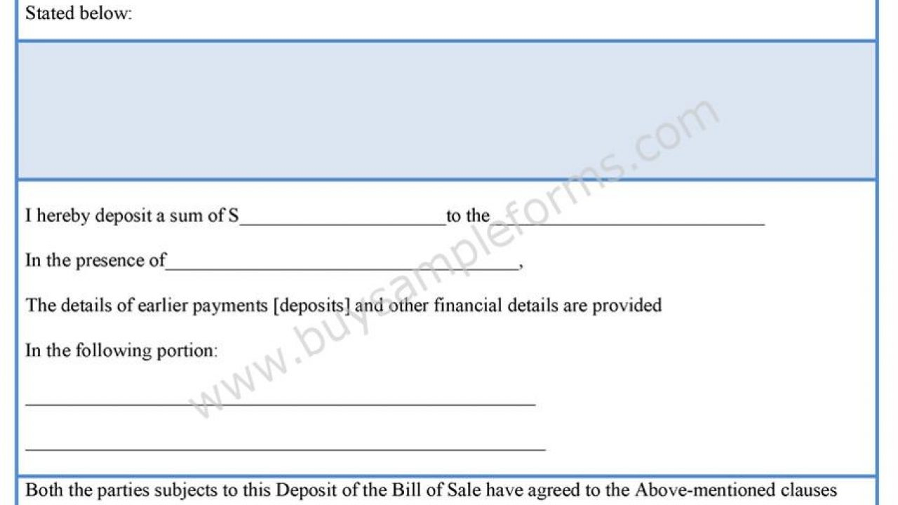 Bill of Sale Deposit Form - Sample Forms Throughout Deposit Form For Bill Of Sale Pertaining To Deposit Form For Bill Of Sale