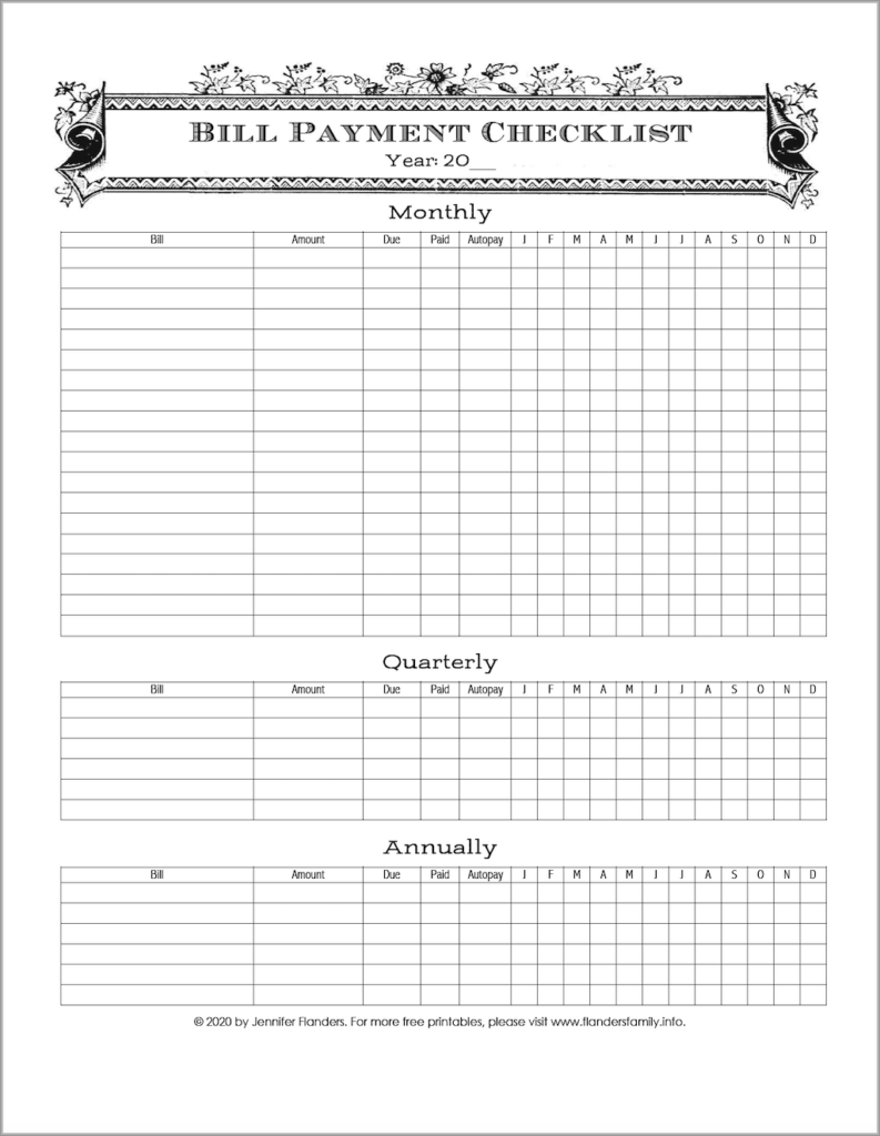 Bill Payment Checklist (Free Printable) – Flanders Family Homelife Regarding Bill Payment Checklist Template