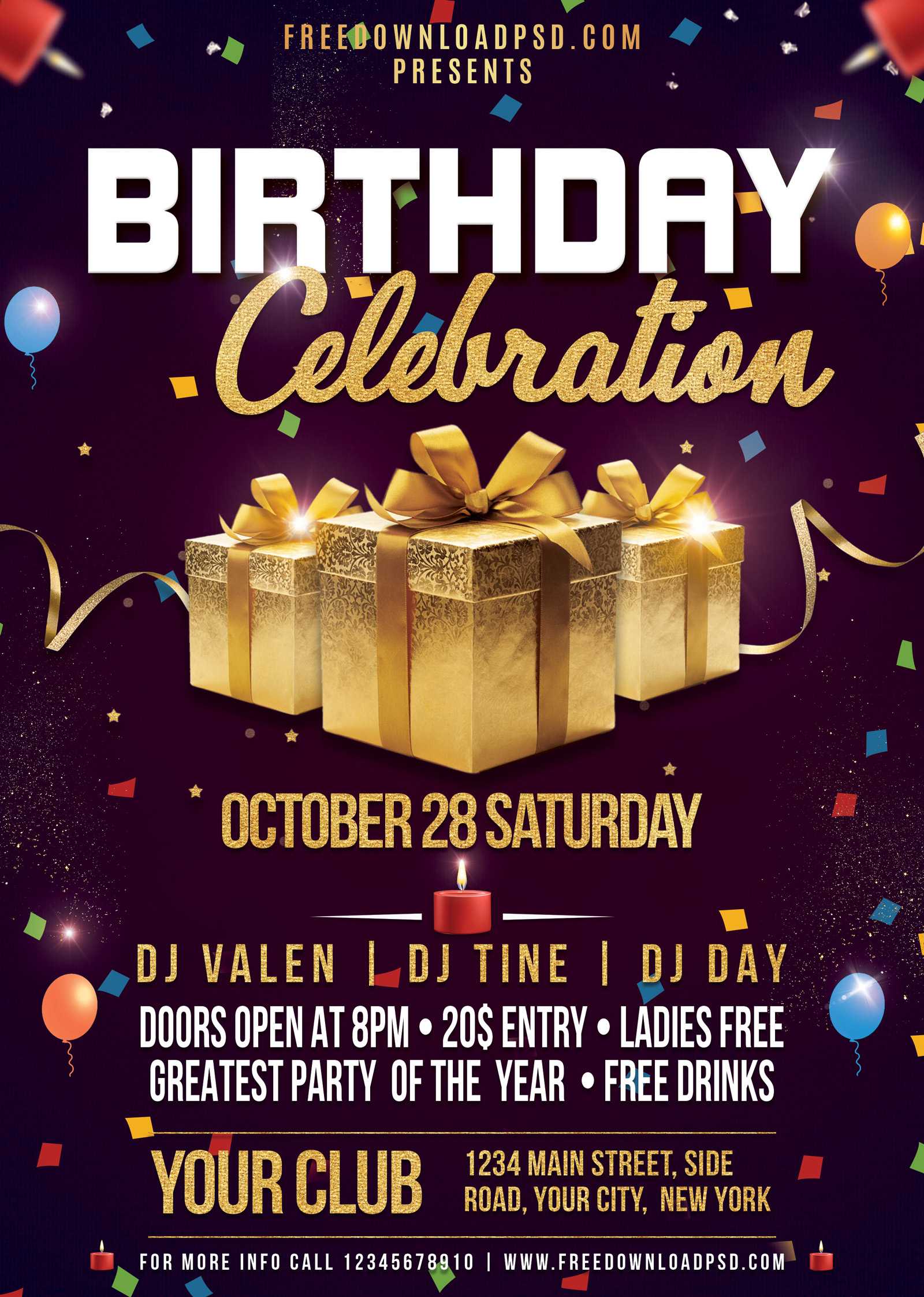 Birthday Flyer PSD Template  FreedownloadPSD Inside Birthday Celebration Flyer Template