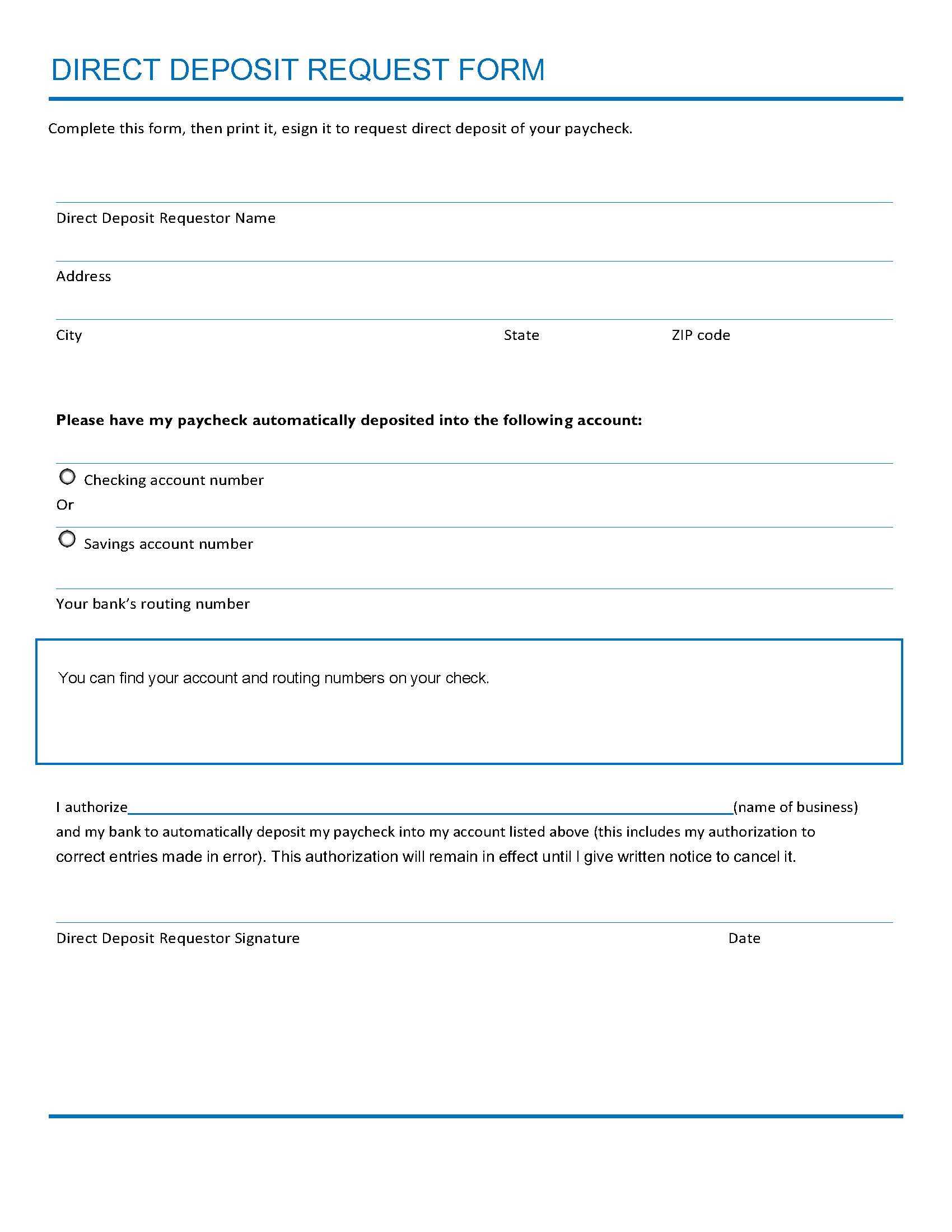 Employee Direct Deposit Enrollment Form Template