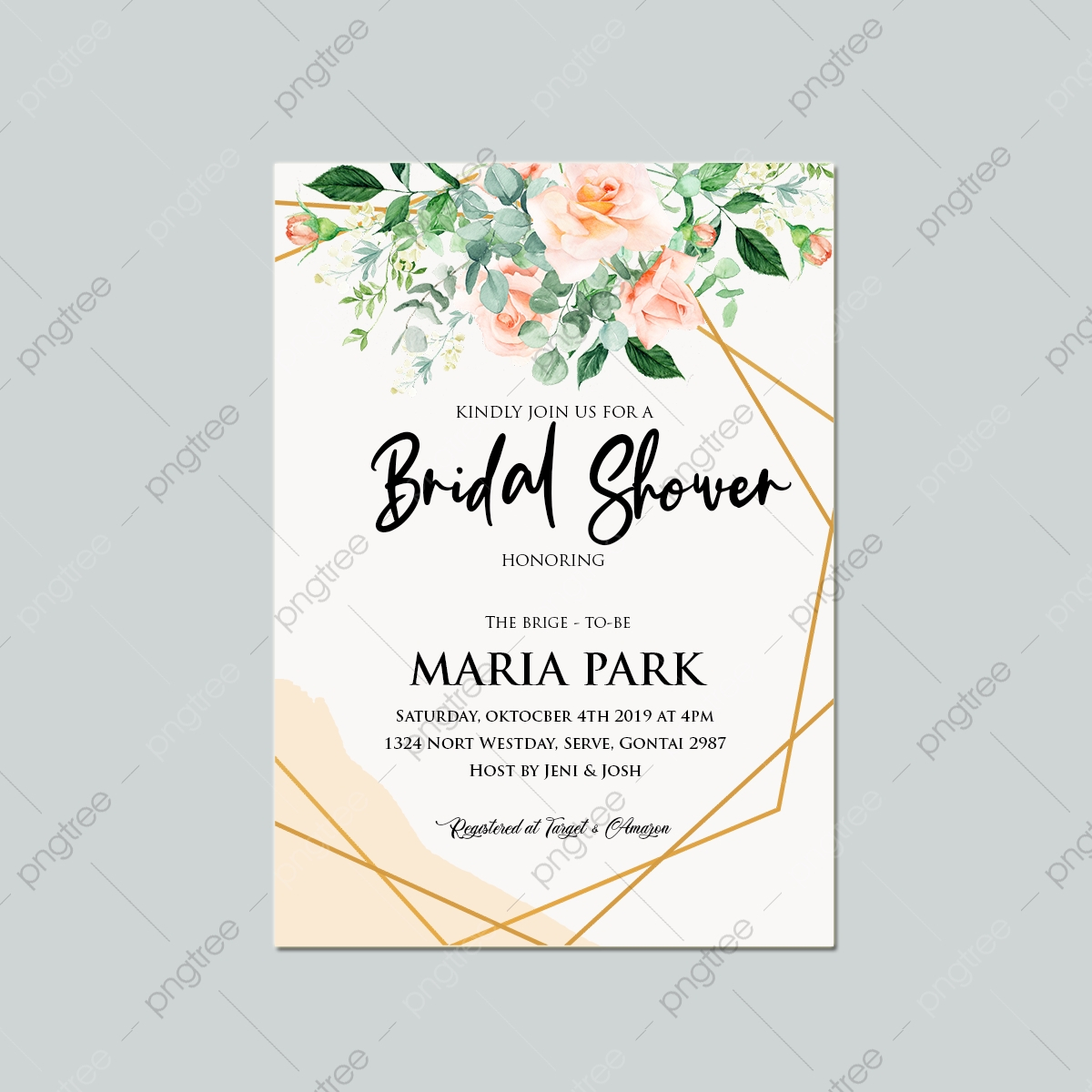 Bridal Shower With Gold Frame And Watercolor Flower Template  Pertaining To Bridal Shower Flyer Template Pertaining To Bridal Shower Flyer Template