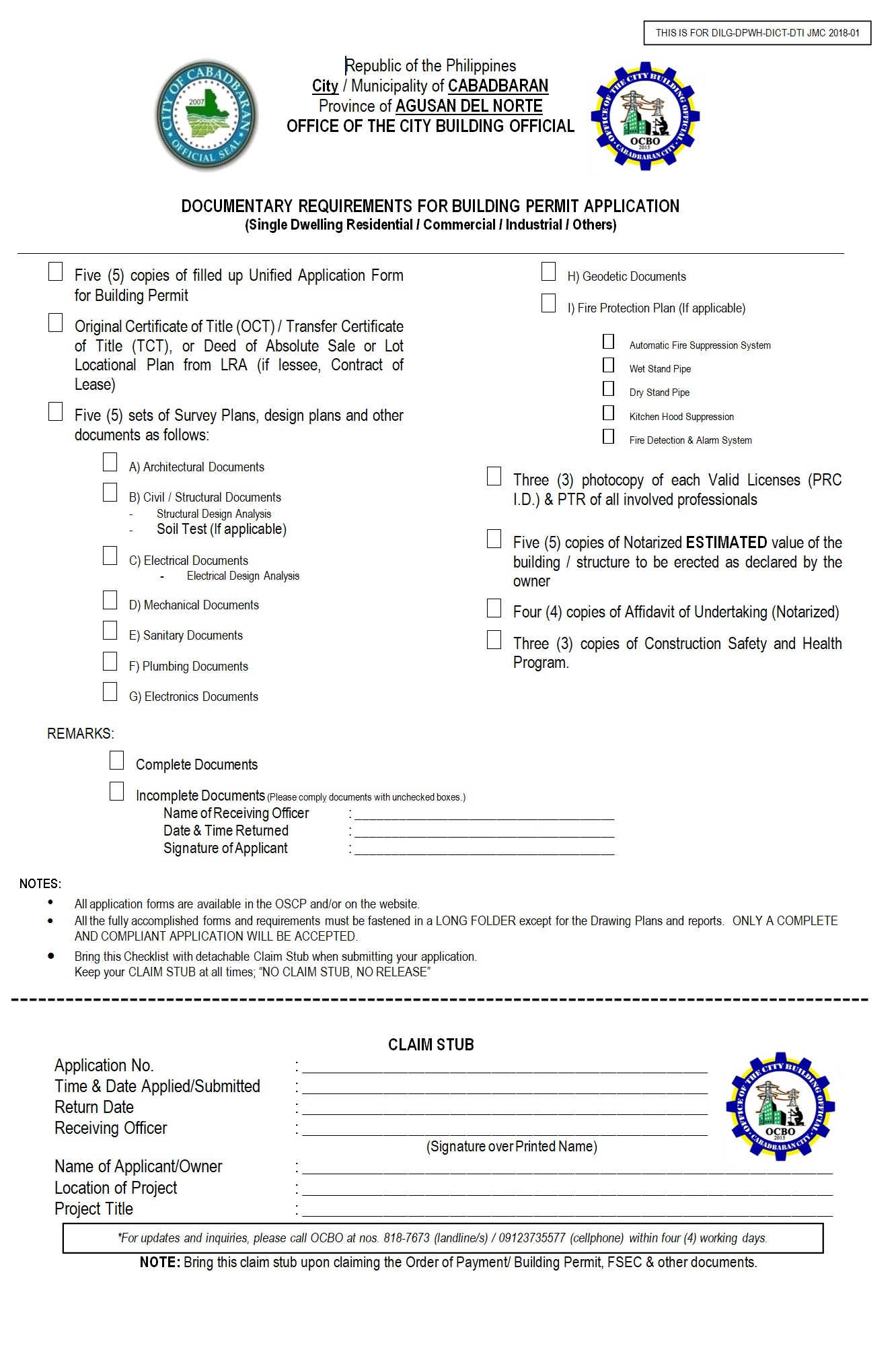 Building Permit Downloadable Forms  Cabadbaran City For Building Permit Checklist Template With Regard To Building Permit Checklist Template