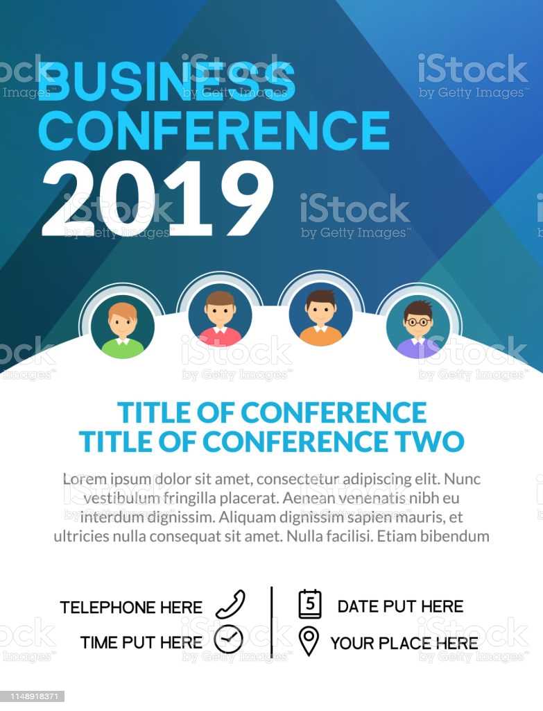 Business Conference Einfache Schablone Einladung Geometrische  Zeitschriftenkonferenz Oder Plakatbusinessingmeetingdesignbanner Stock  Vektor Art und  Throughout Meeting Announcement Flyer Template Regarding Meeting Announcement Flyer Template