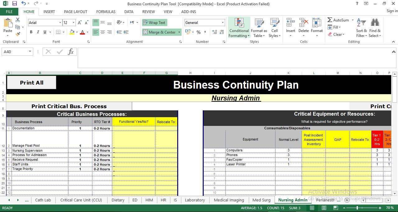 Business Continuity Plan Template In Excel With Regard To Business Continuity Plan Checklist Template