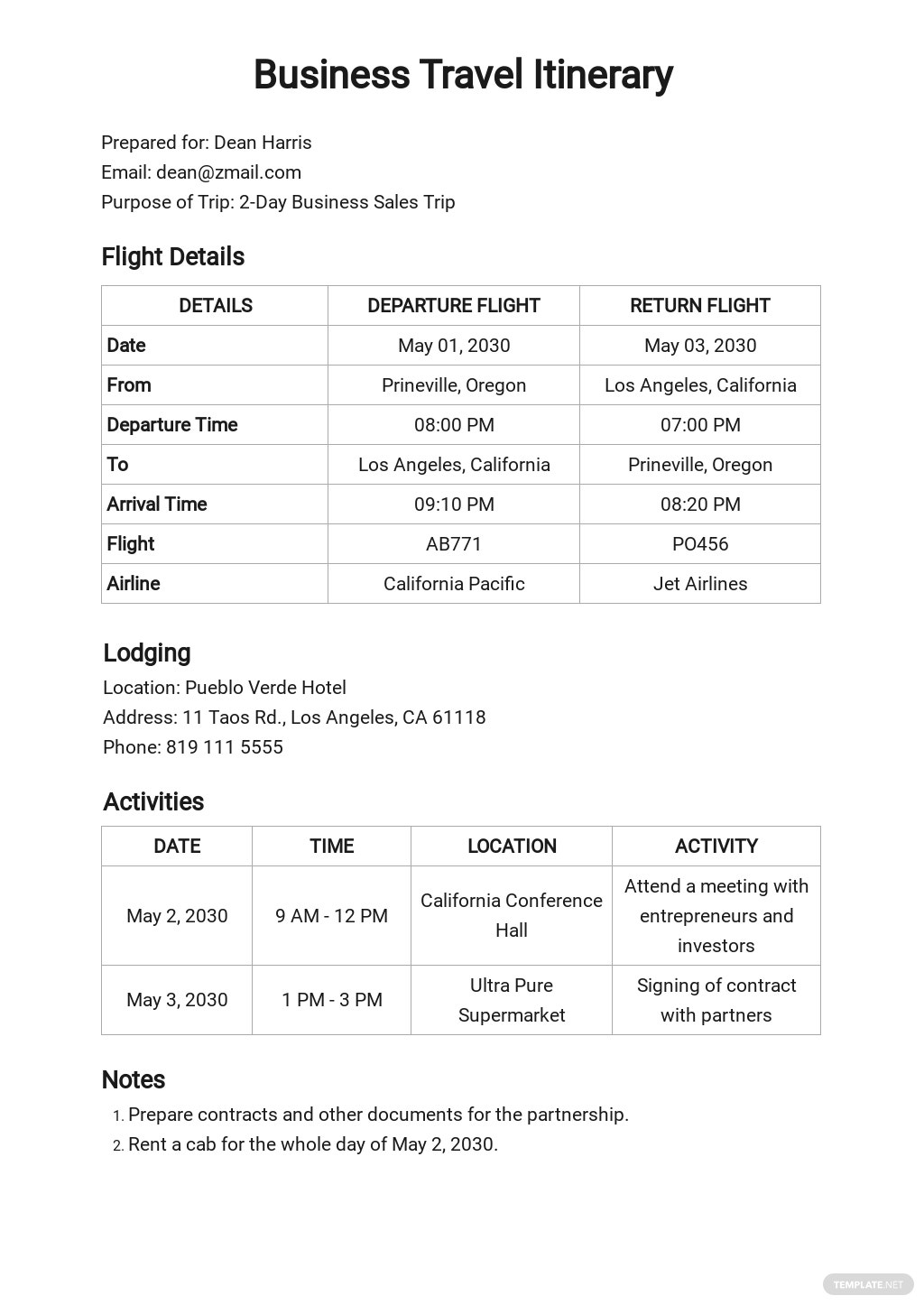 Business Itinerary Templates In Google Docs  Template